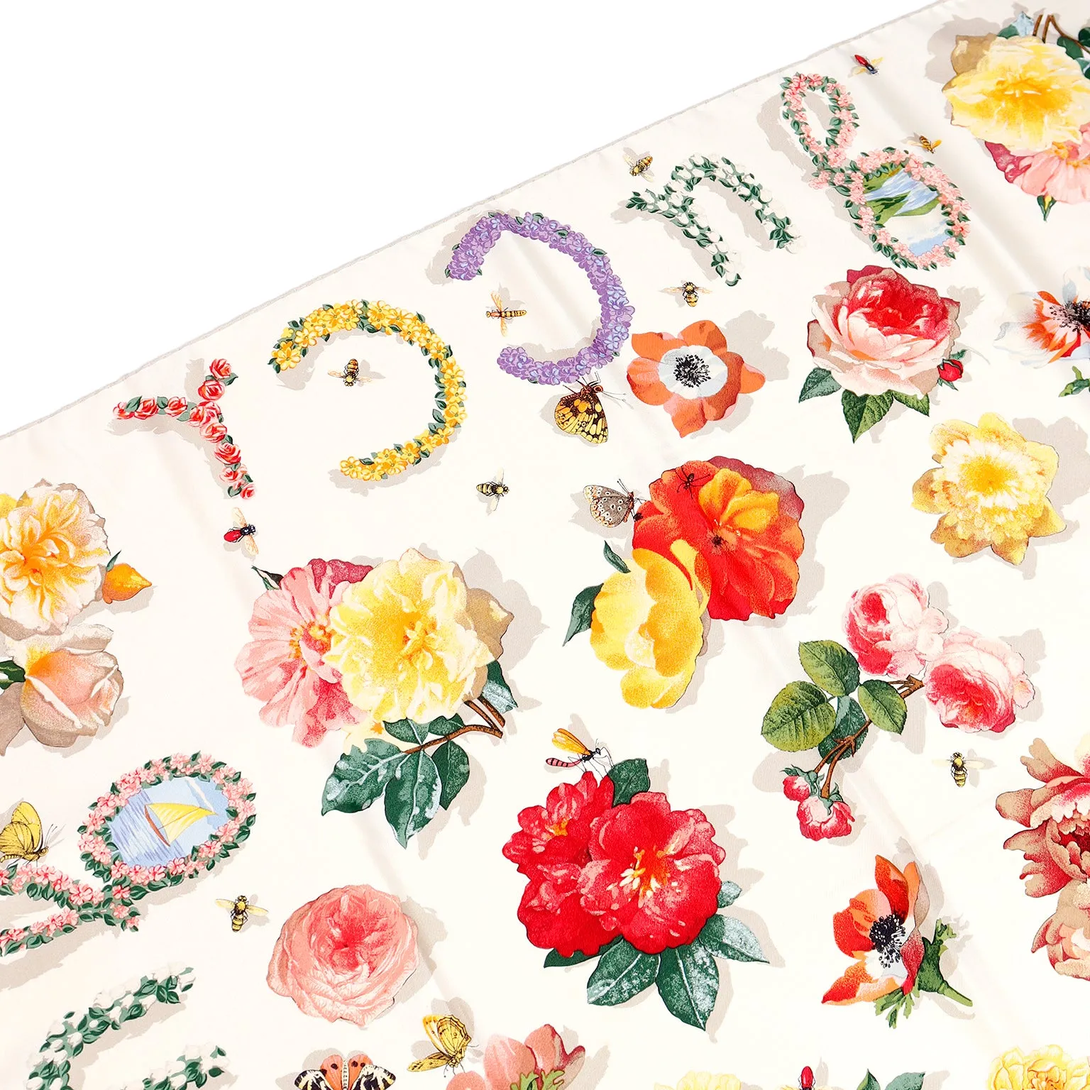 Gucci Colorful Silk Floral Scarf With Butterflies Bees and Insects