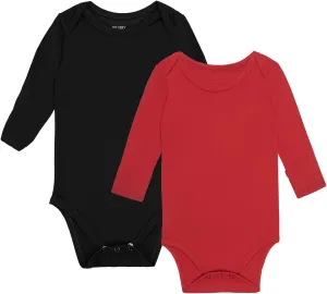 GUISBY Unisex Baby Rayon of Bamboo Snap Bodysuits, Long Sleeve with Mittens Cuffs Bodysuit 2-Packs