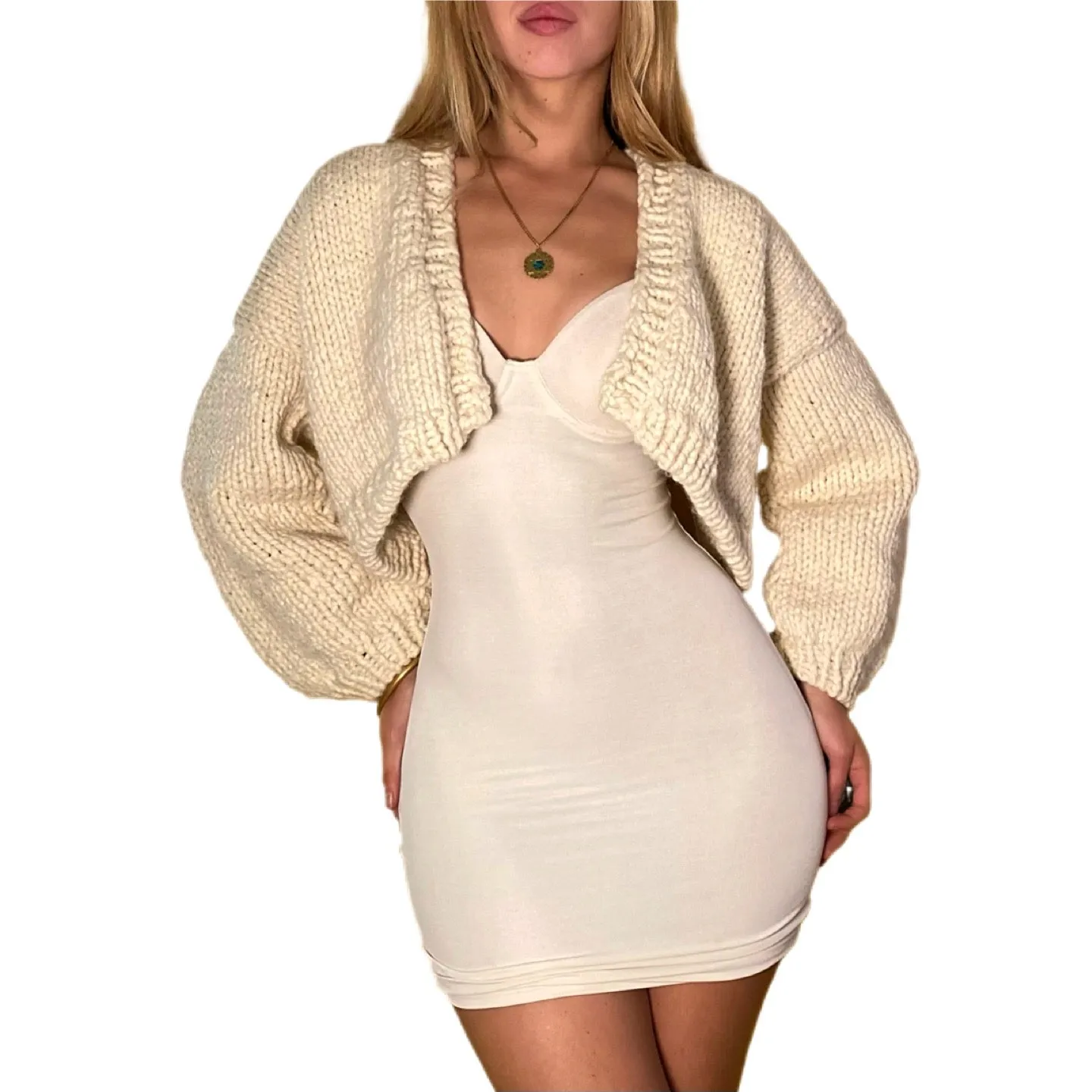 Handmade Ivory Cropped Cardigan (M)