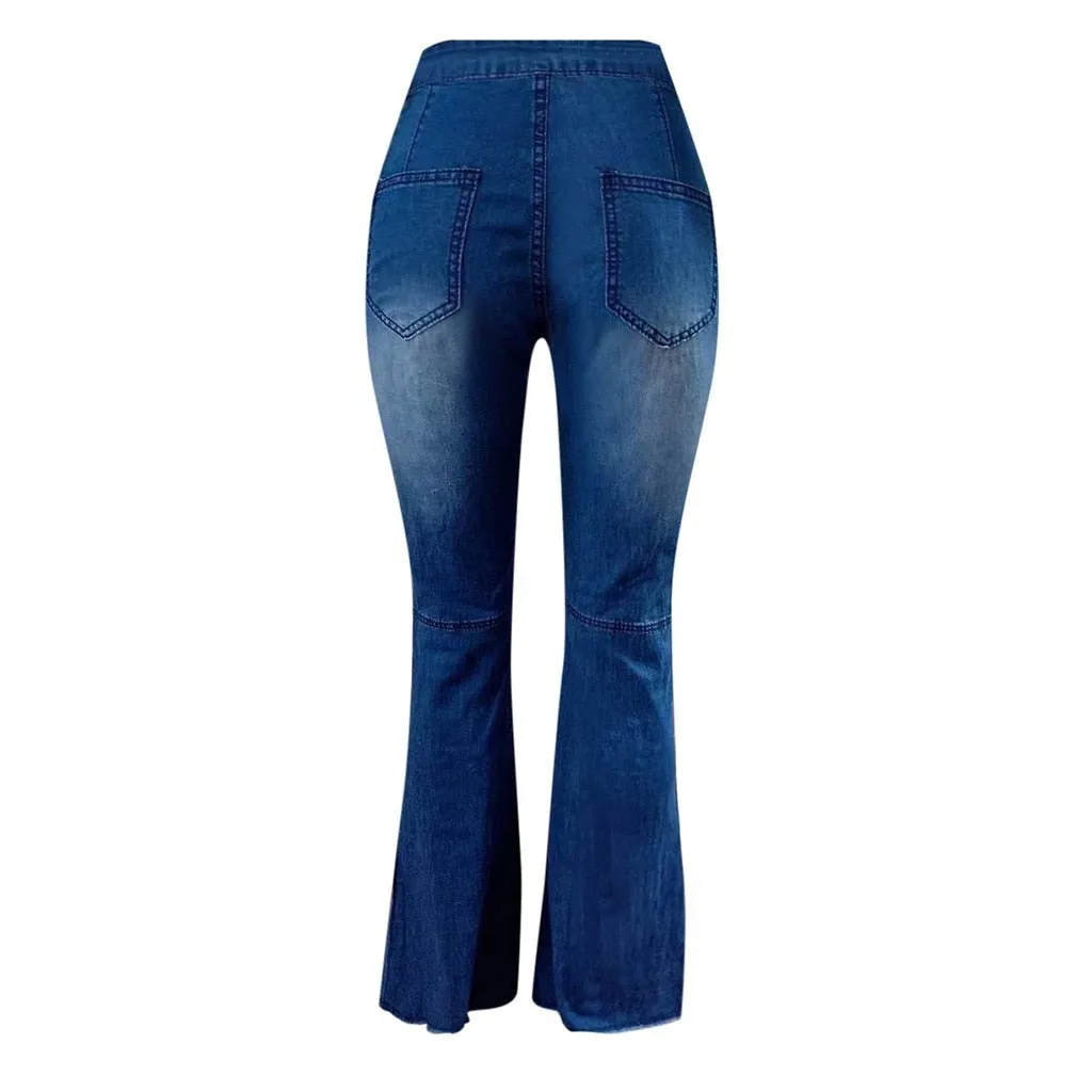 High Waist Flare Button Bell-bottom Tassel Pants