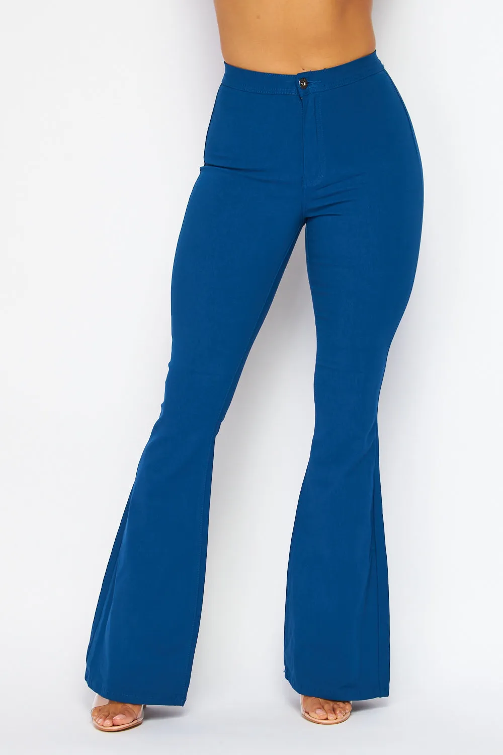 High Waisted Stretchy Bell Bottom Jeans - Mykonos Blue