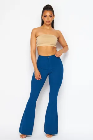 High Waisted Stretchy Bell Bottom Jeans - Mykonos Blue