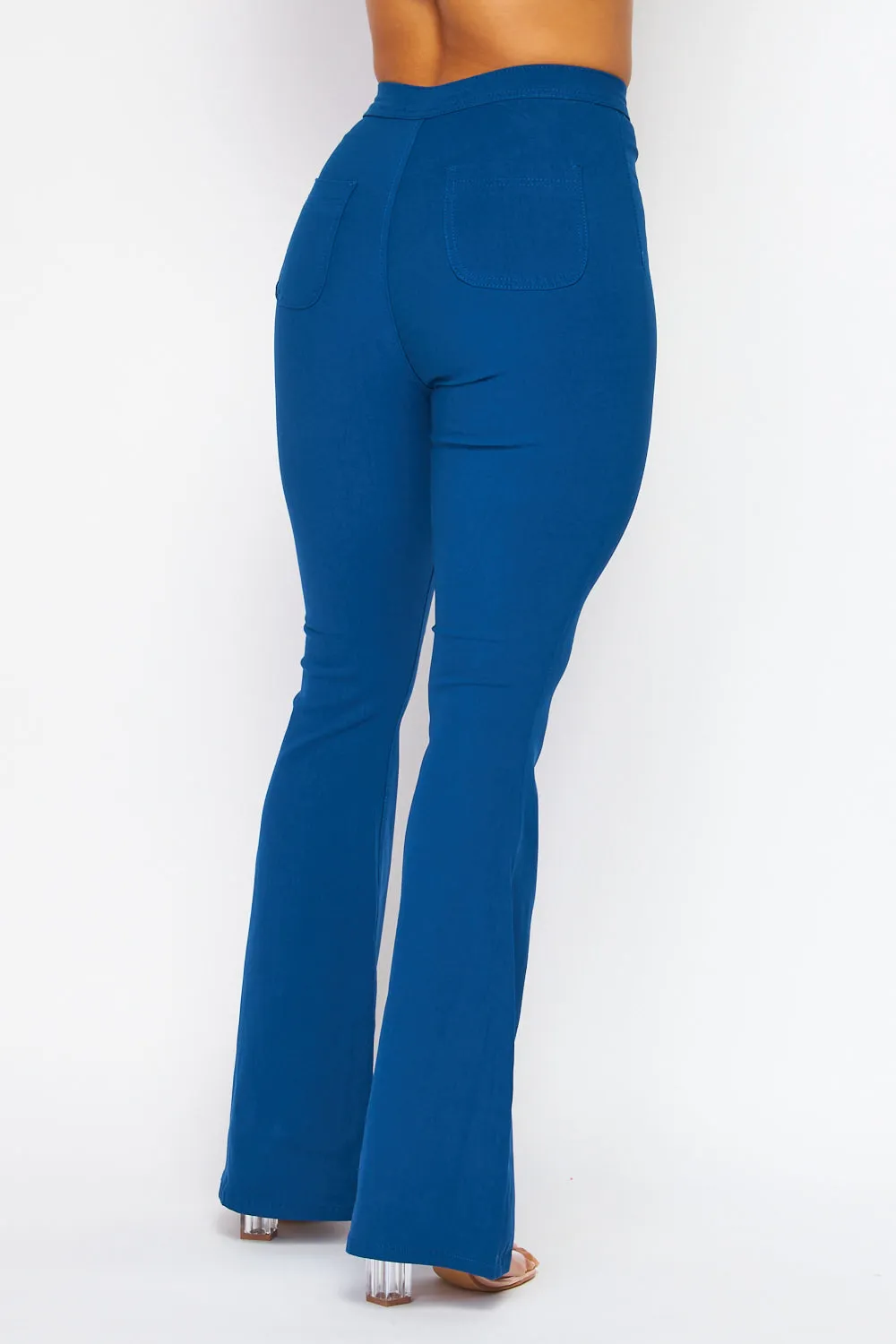 High Waisted Stretchy Bell Bottom Jeans - Mykonos Blue