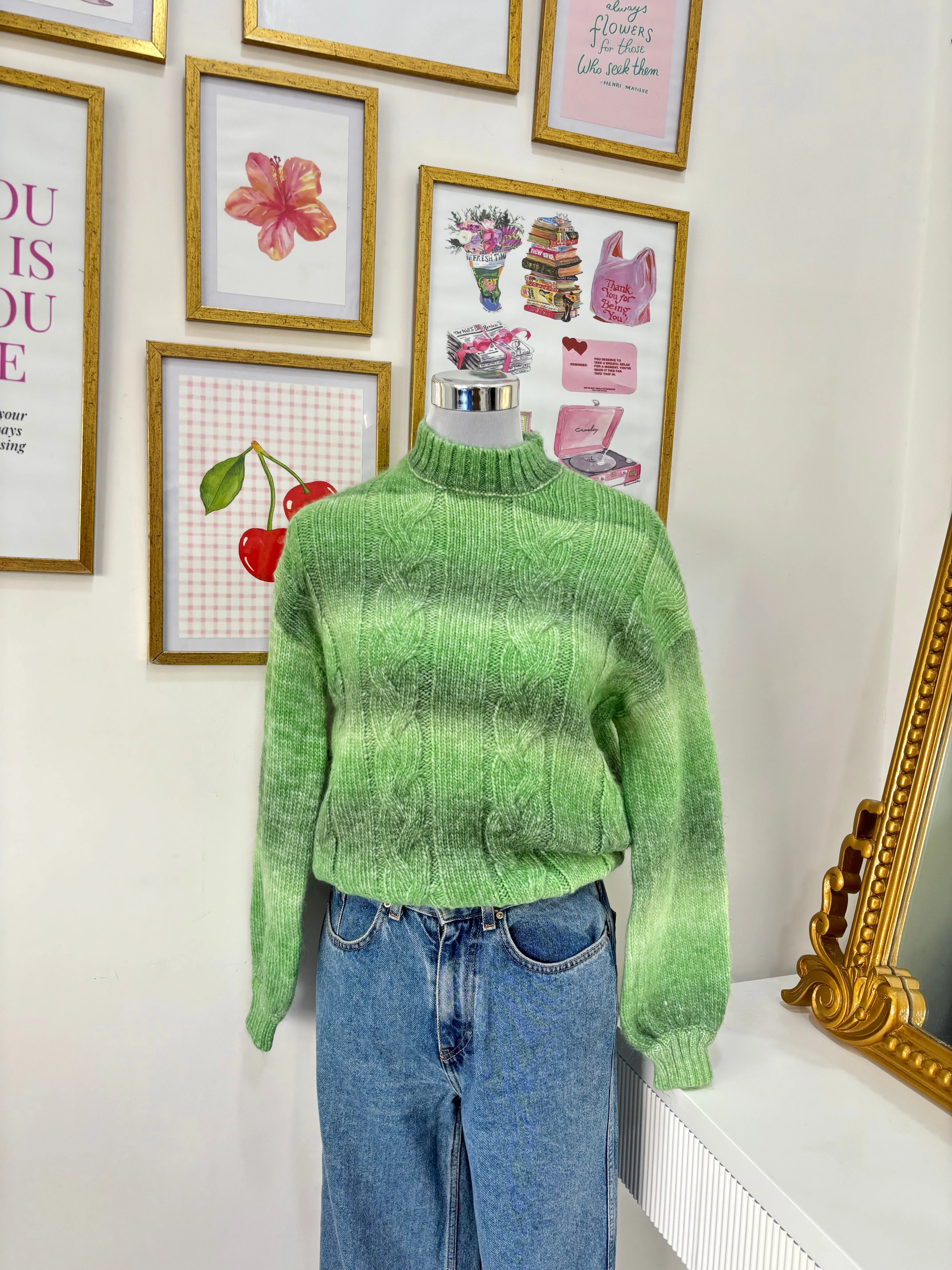 Juniper Chunky Cable Knit Pullover in Green (S-2XL)