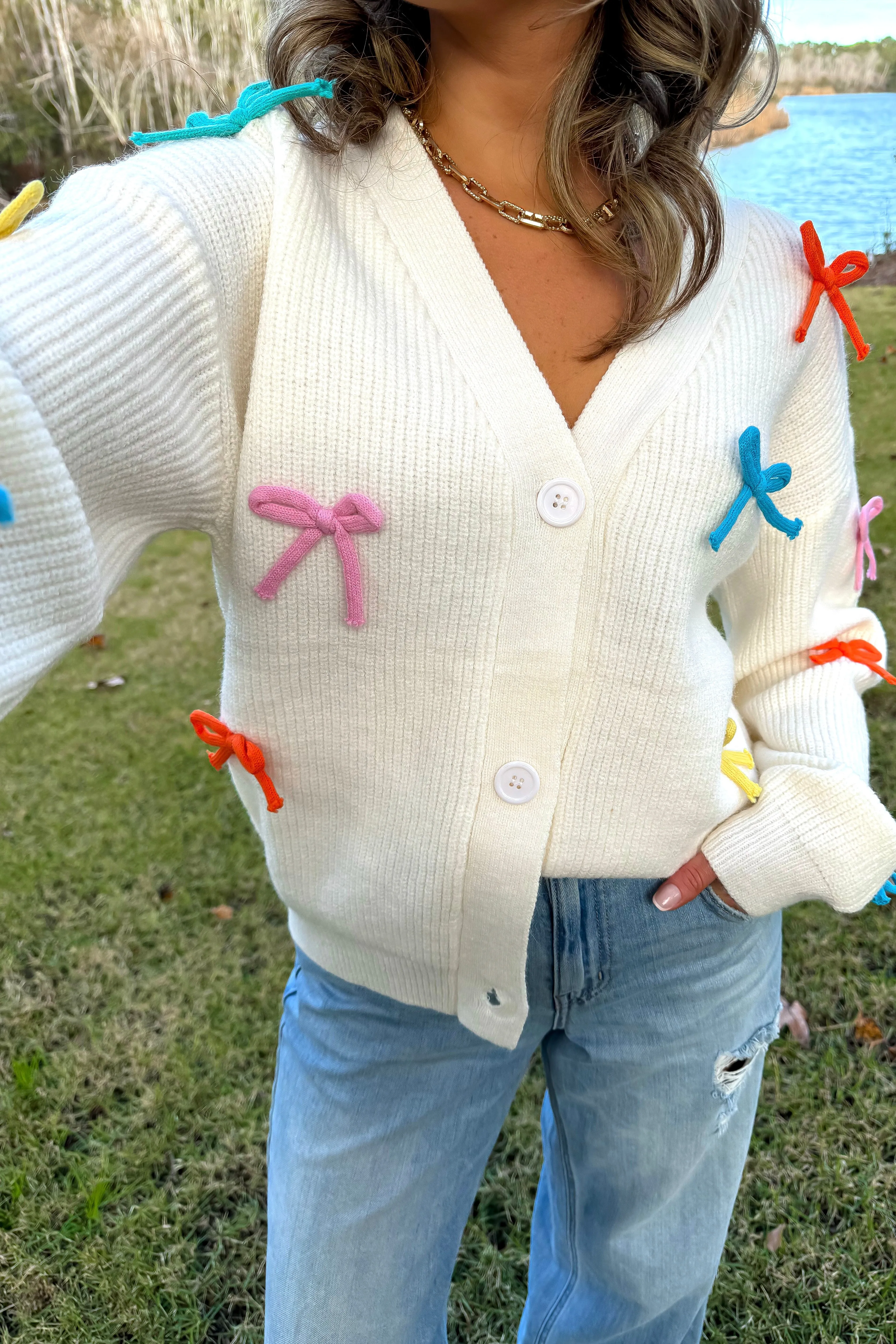 Just a Girl Who Loves Bows Chunky Cardigan