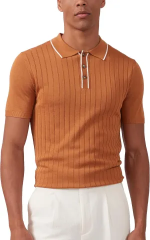 Kallspin Men's Vintage Knitted Polo Shirt Short Sleeve Solid Collared Golf Shirts with Button
