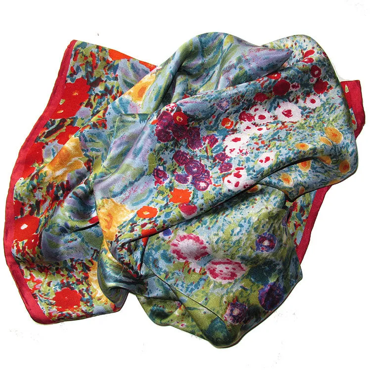 Klimt Flower Garden Square Silk Scarf