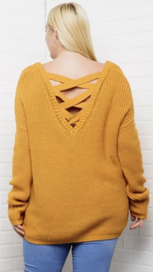 Knit V-neck Sweater with Criss-Cross Back