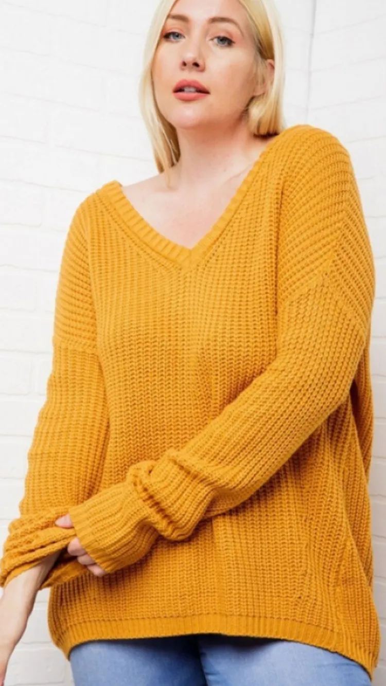 Knit V-neck Sweater with Criss-Cross Back