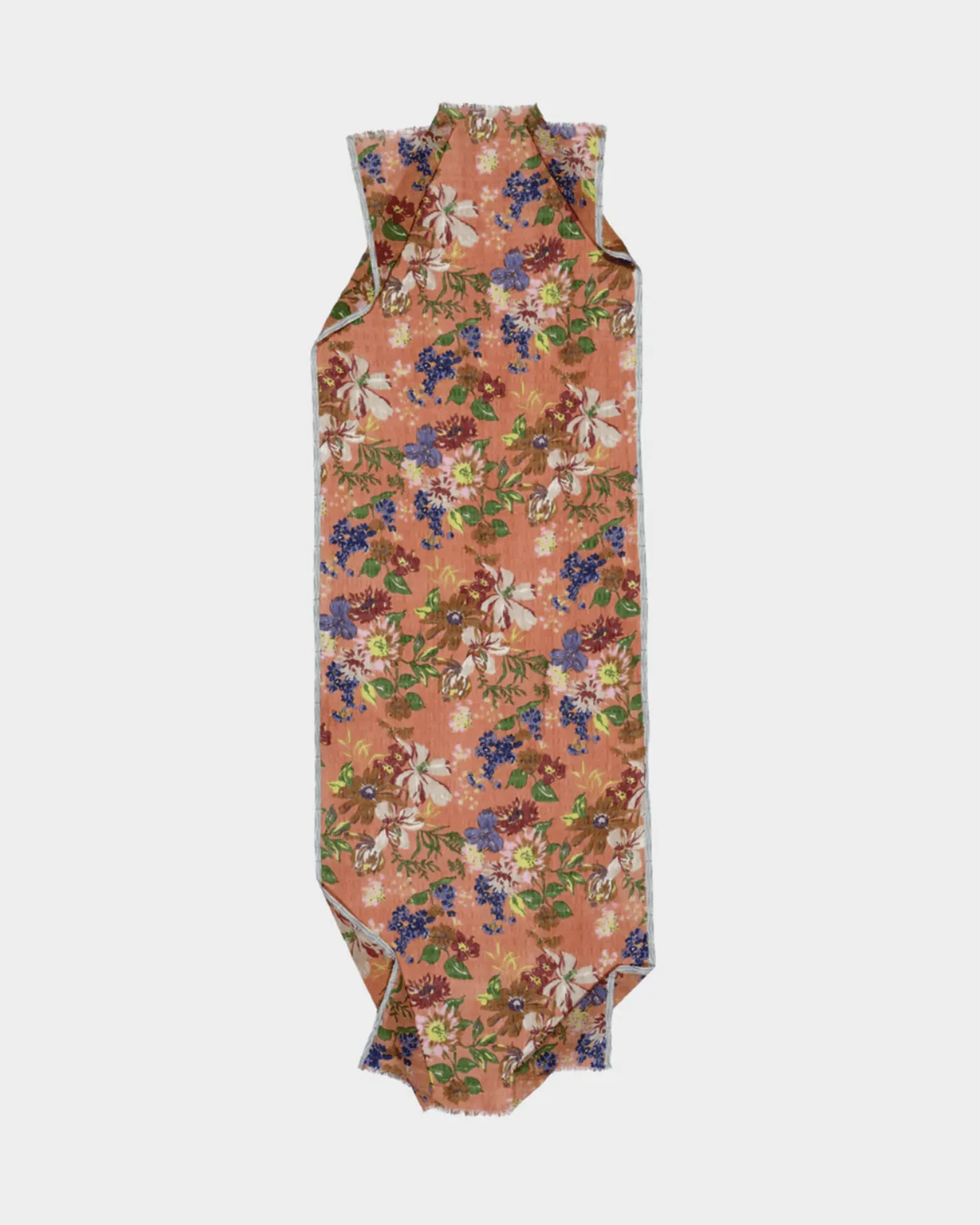 Linen/Cttn Scattered Flowers Scarf in Coral