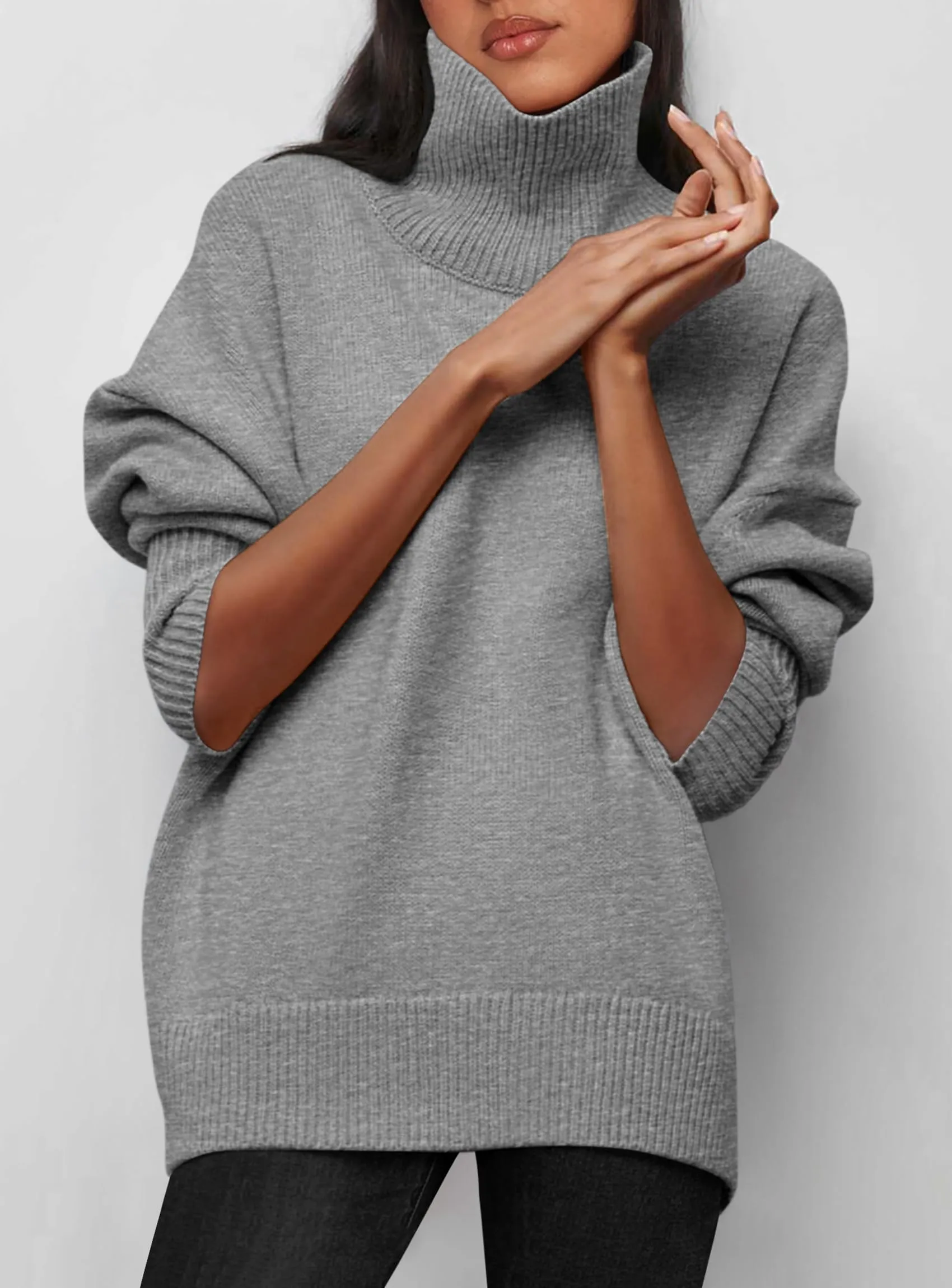 Long Sleeve Oversized Chunky Knitted Casual Turtleneck Sweaters