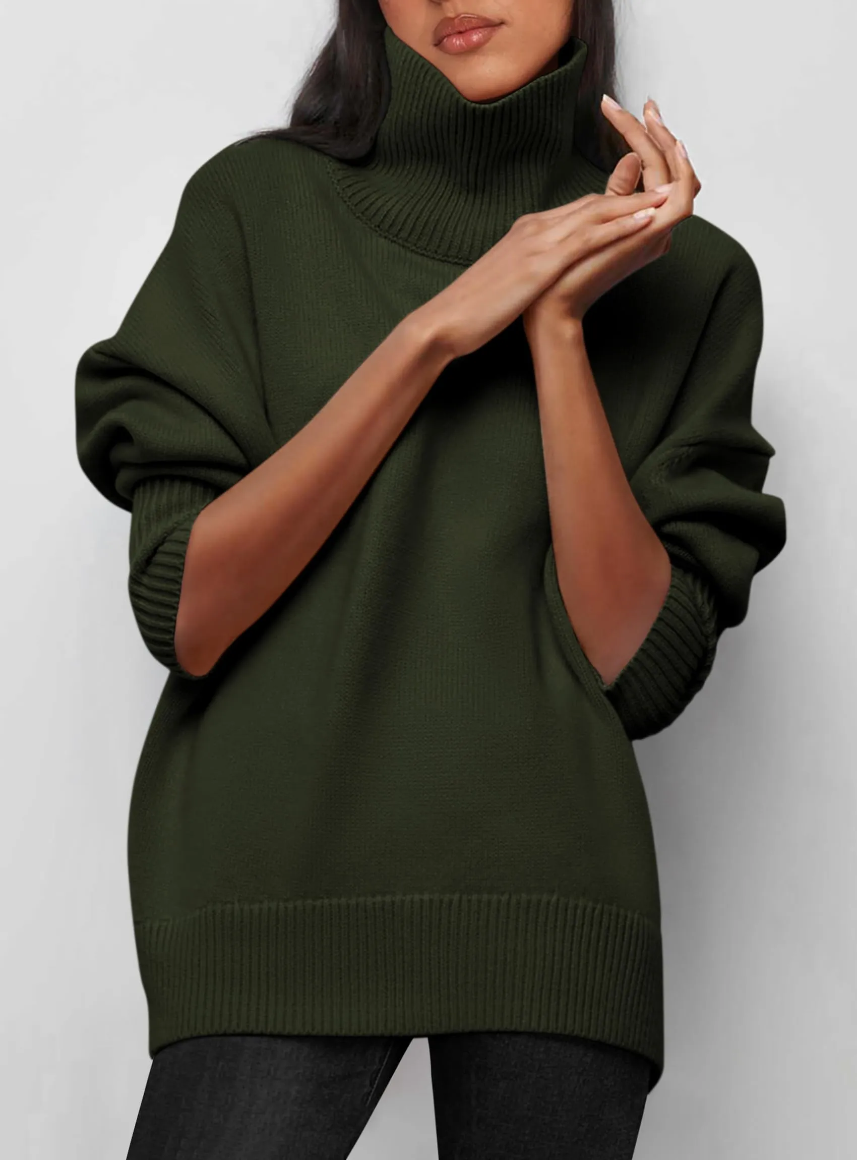 Long Sleeve Oversized Chunky Knitted Casual Turtleneck Sweaters