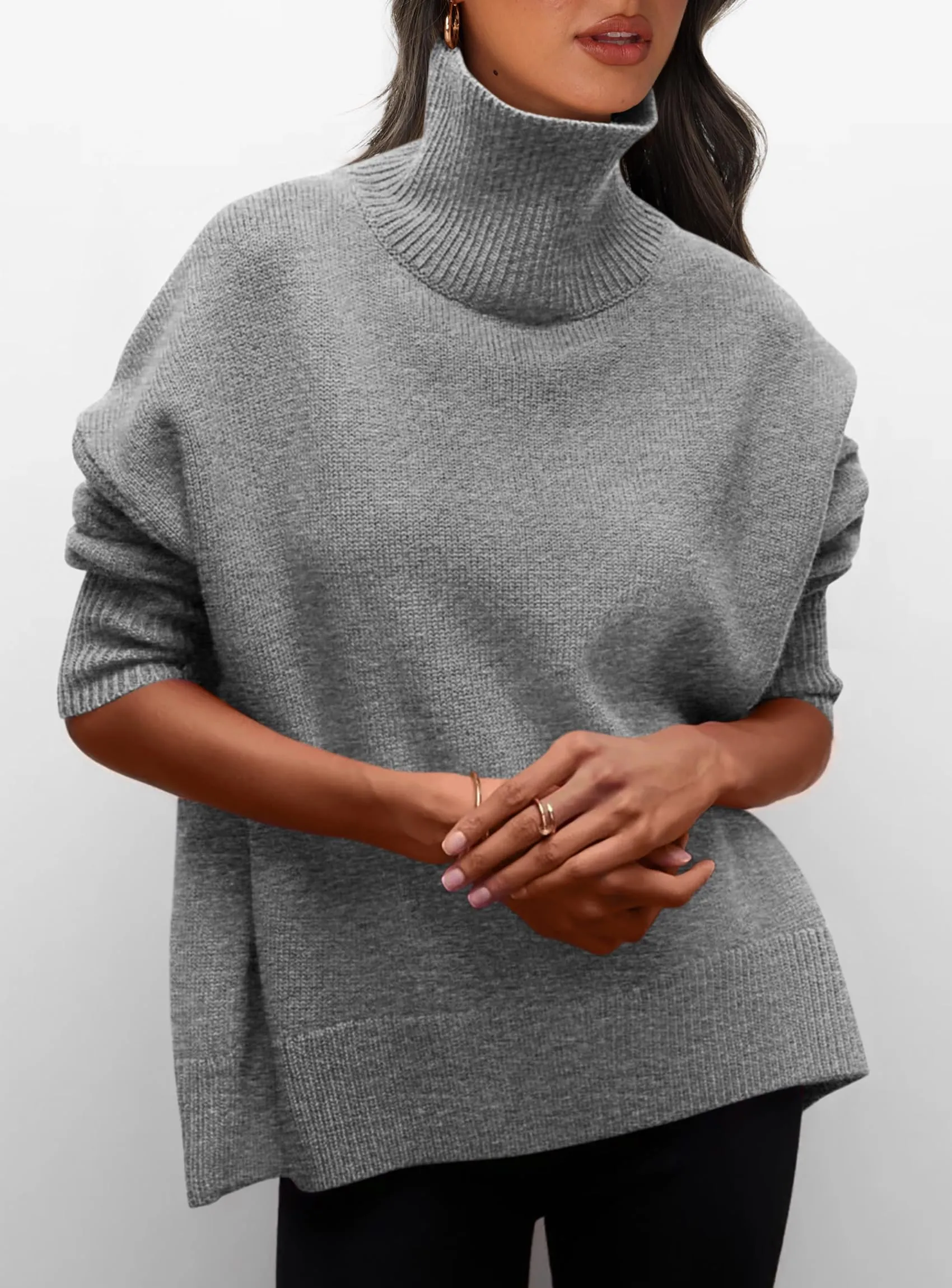 Long Sleeve Oversized Chunky Knitted Casual Turtleneck Sweaters