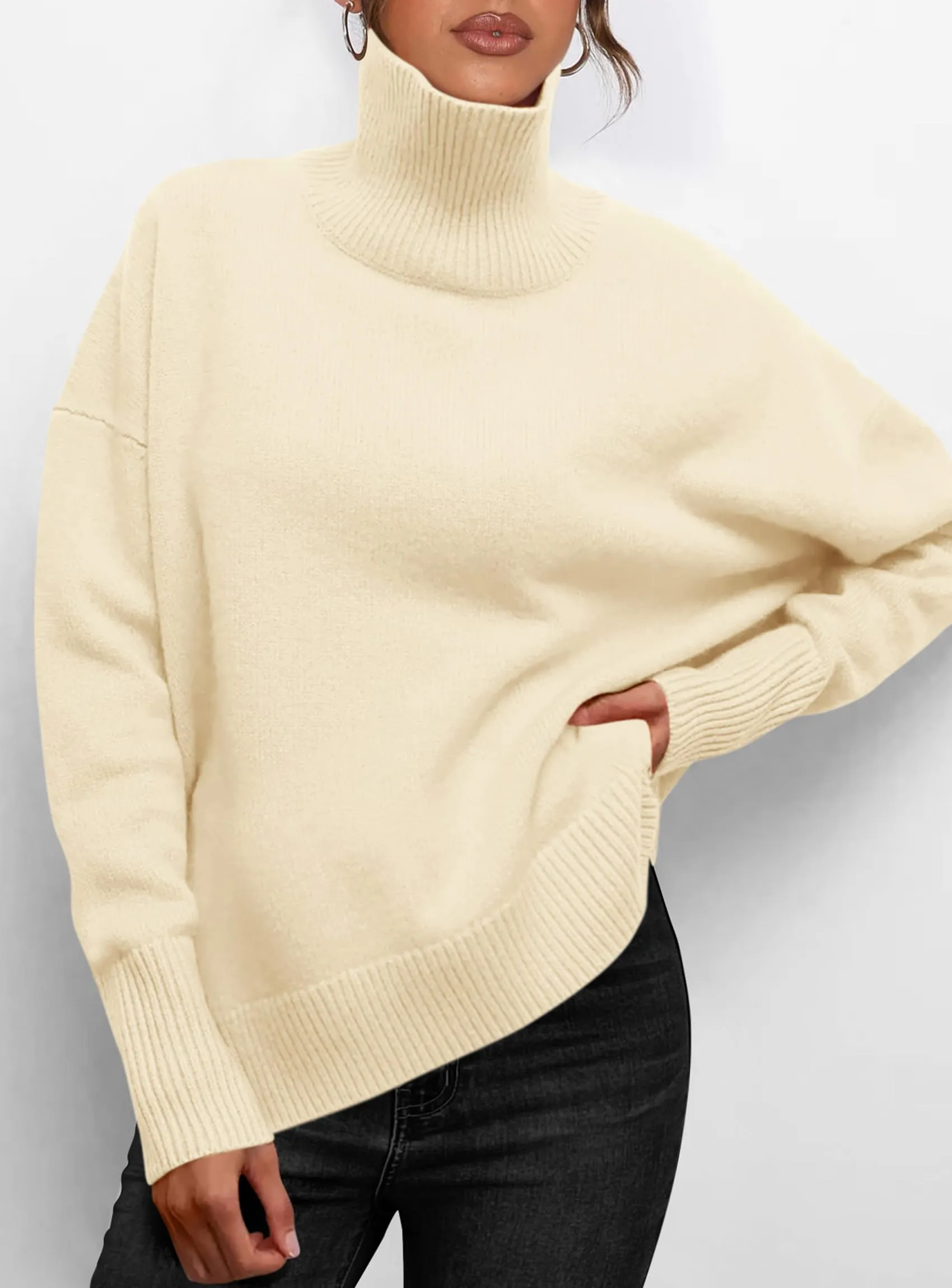 Long Sleeve Oversized Chunky Knitted Casual Turtleneck Sweaters