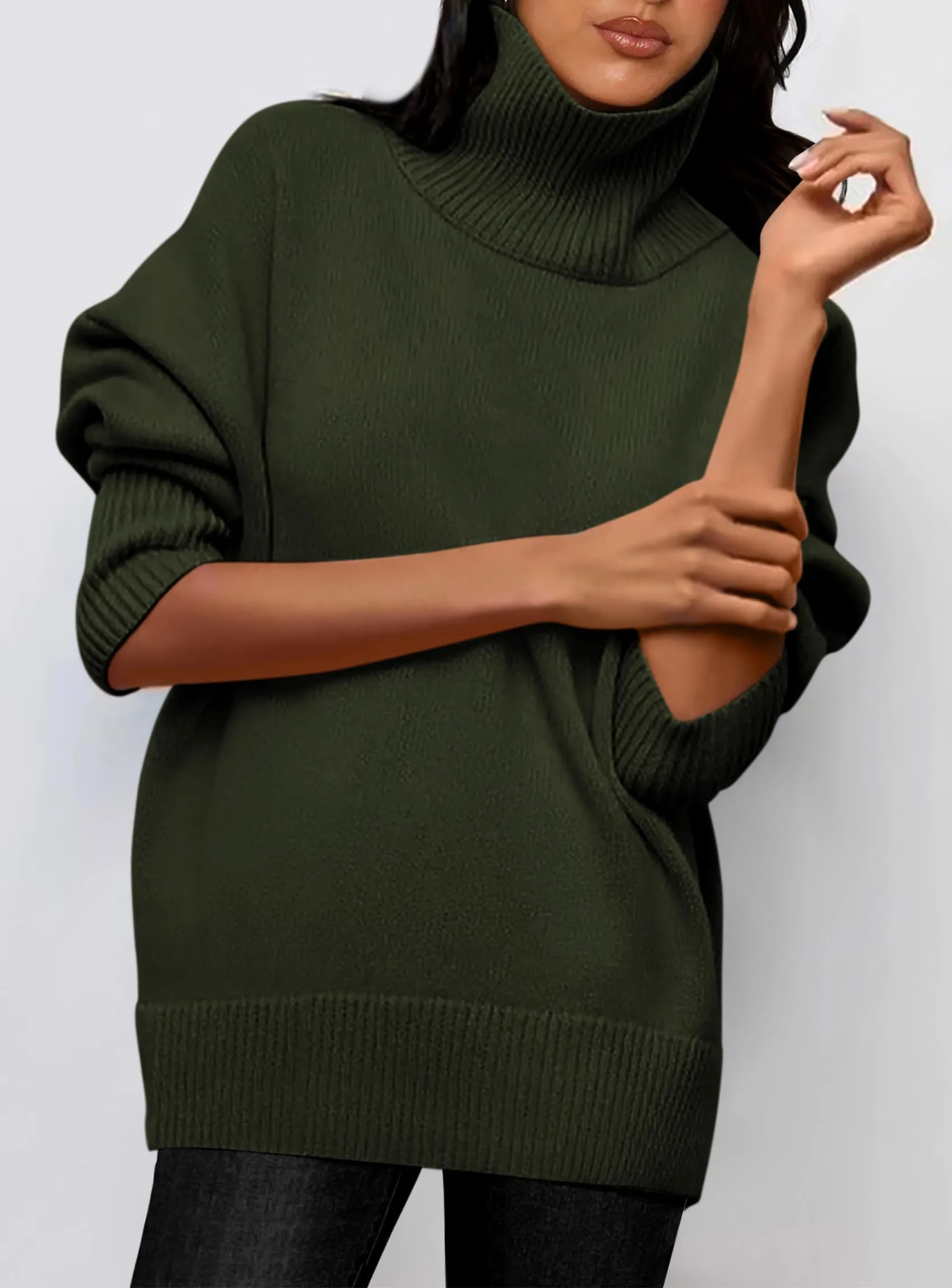 Long Sleeve Oversized Chunky Knitted Casual Turtleneck Sweaters