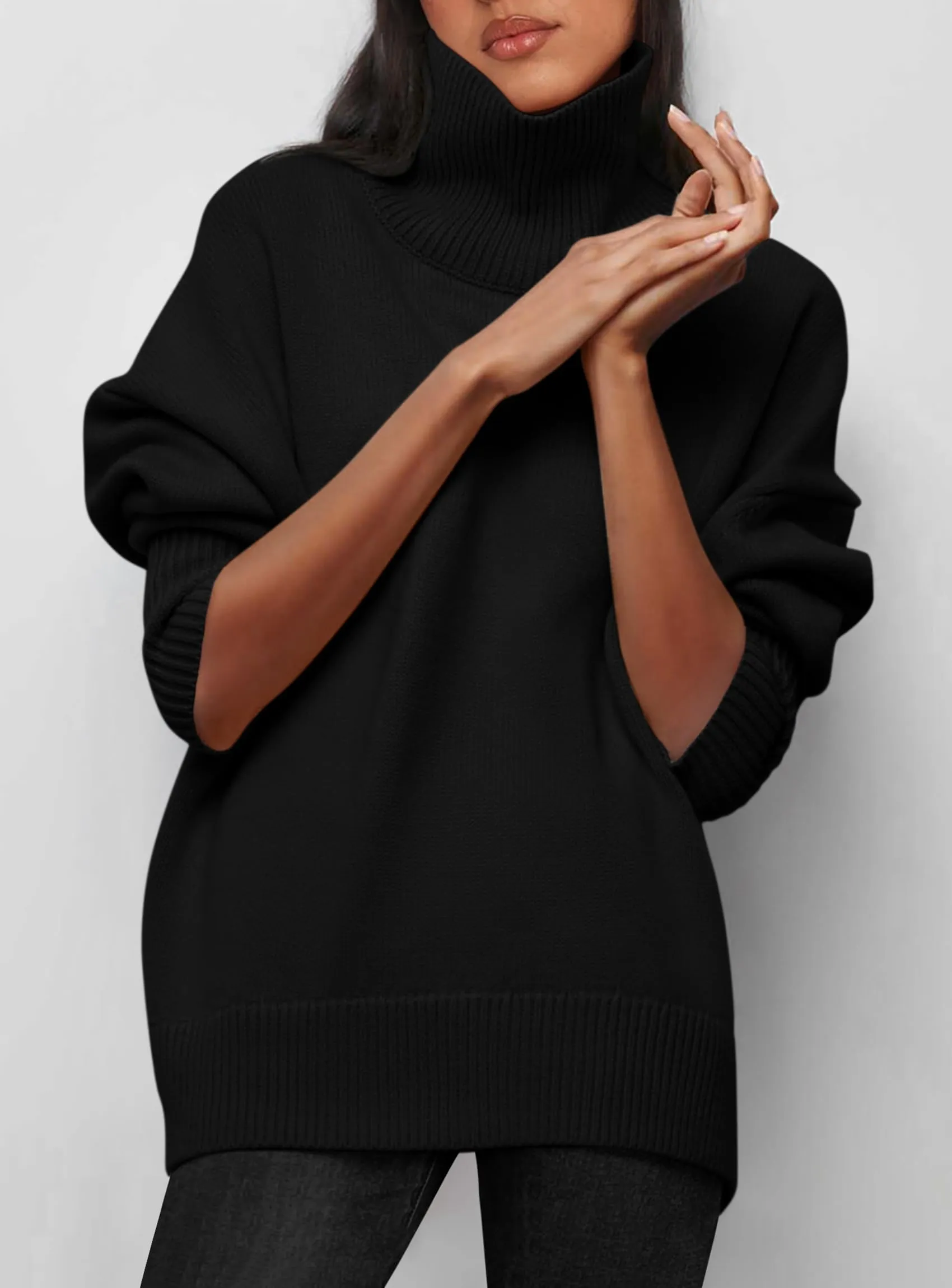 Long Sleeve Oversized Chunky Knitted Casual Turtleneck Sweaters