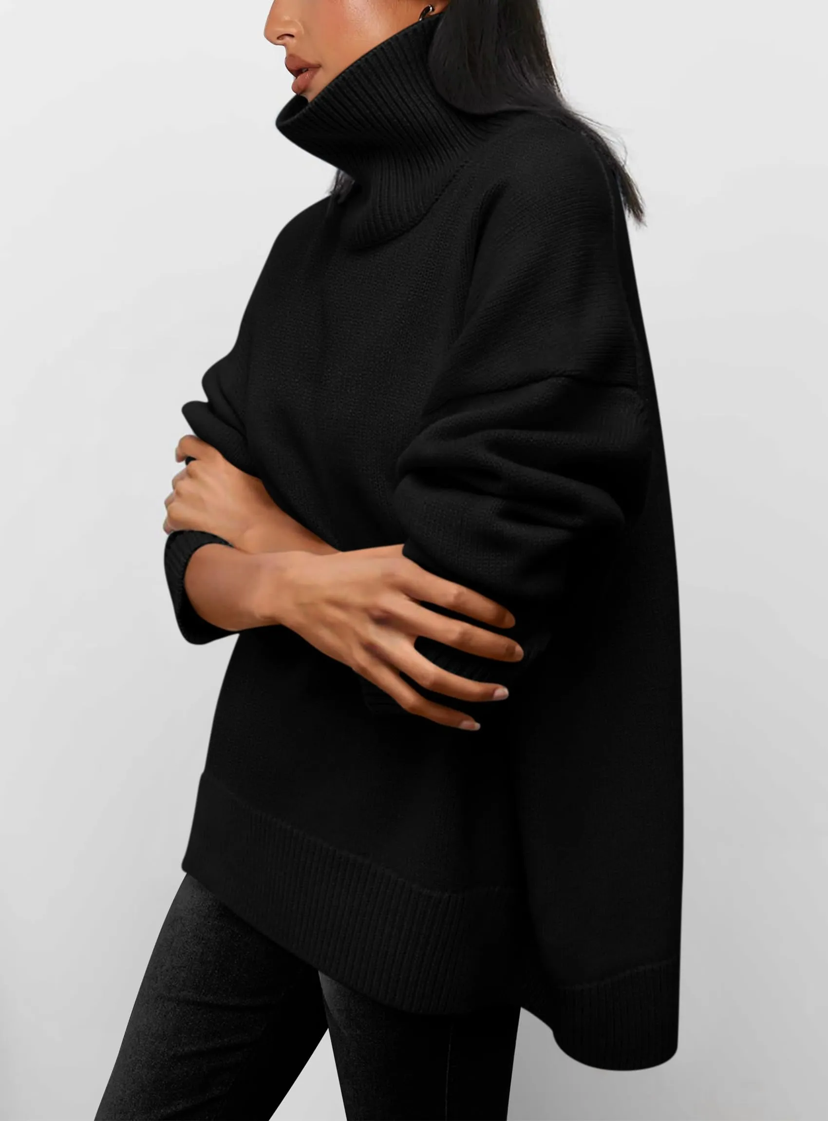 Long Sleeve Oversized Chunky Knitted Casual Turtleneck Sweaters
