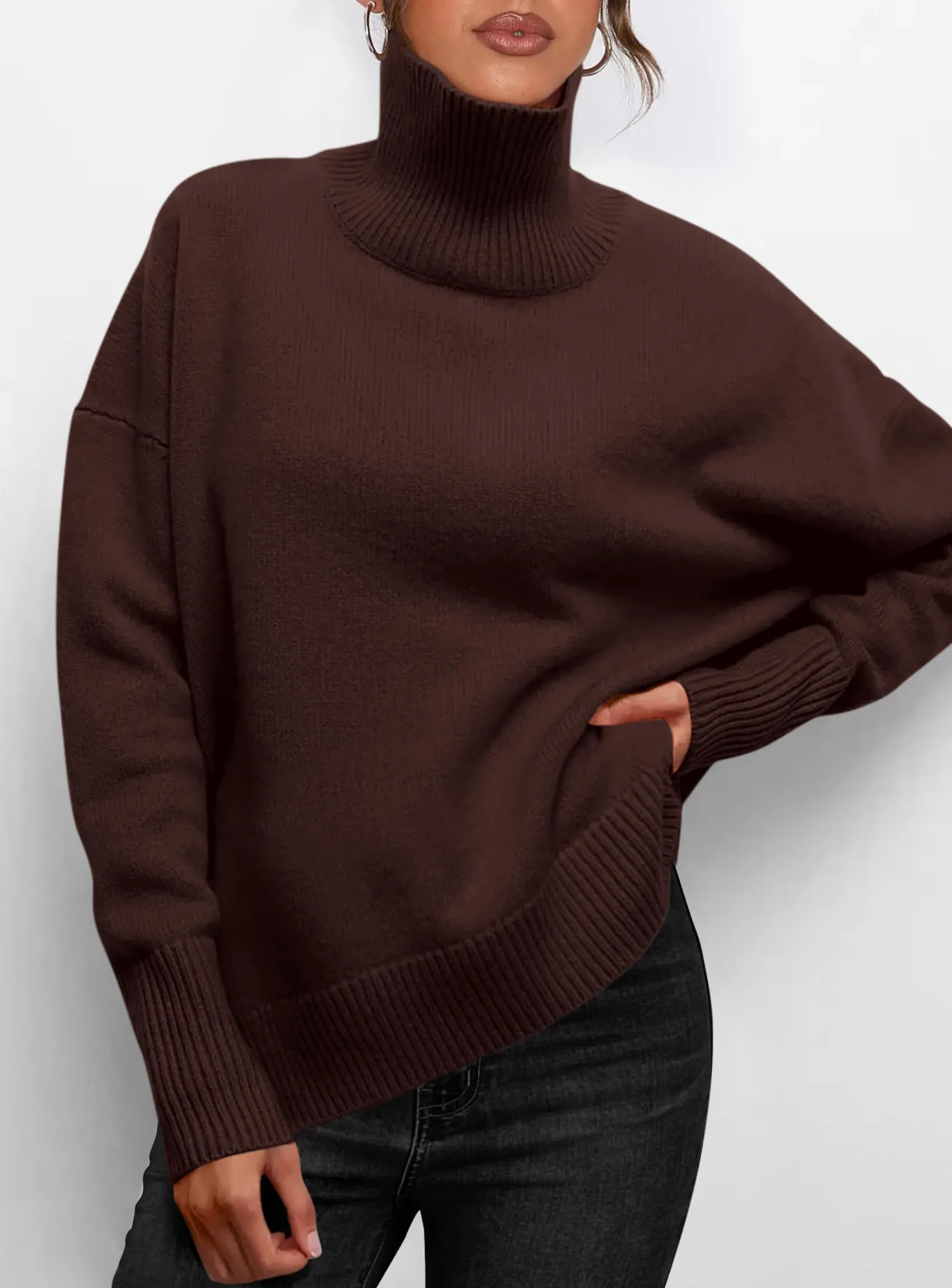 Long Sleeve Oversized Chunky Knitted Casual Turtleneck Sweaters