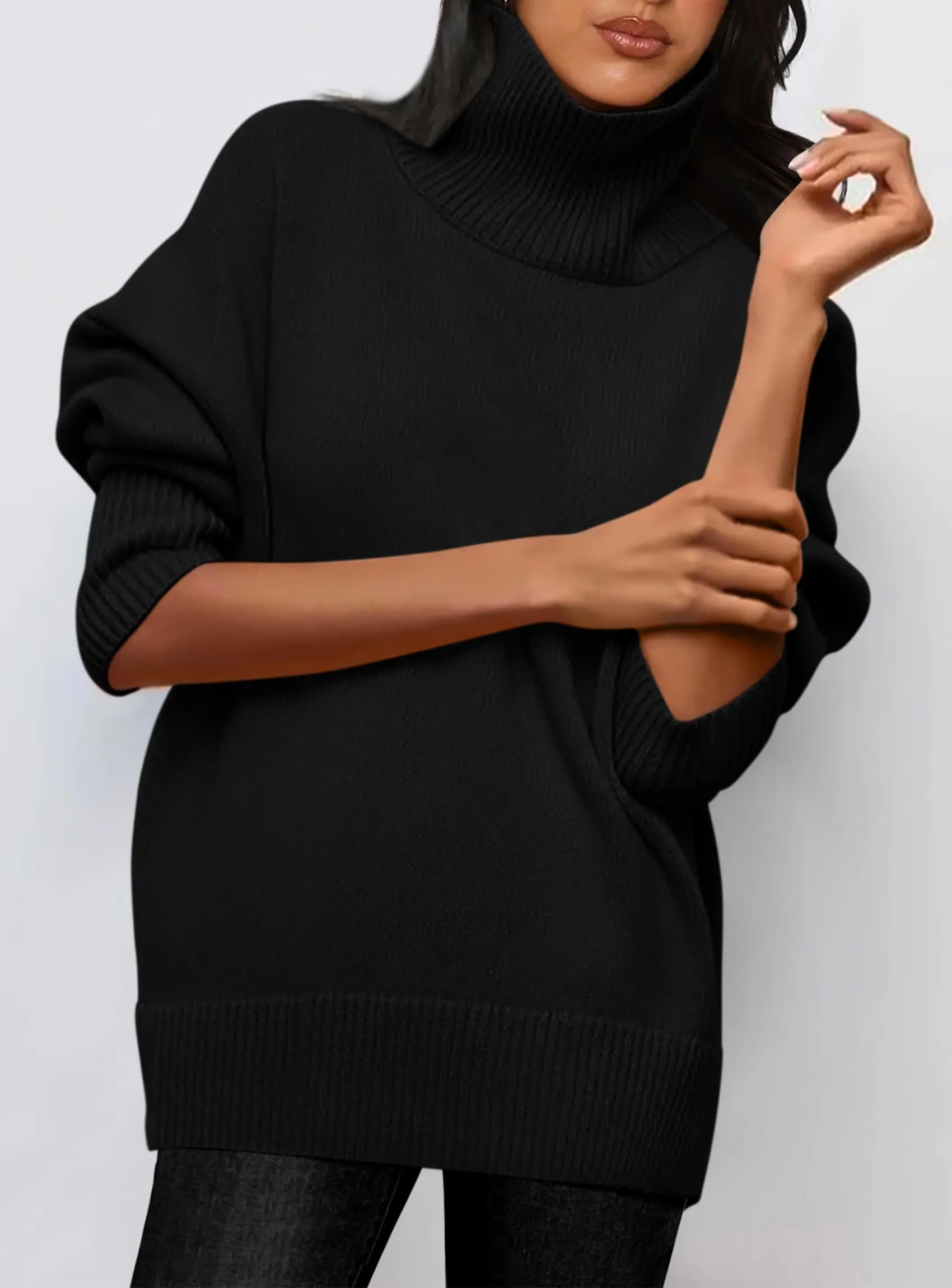 Long Sleeve Oversized Chunky Knitted Casual Turtleneck Sweaters