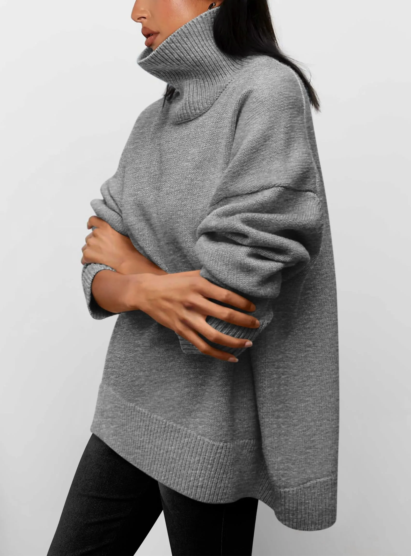 Long Sleeve Oversized Chunky Knitted Casual Turtleneck Sweaters