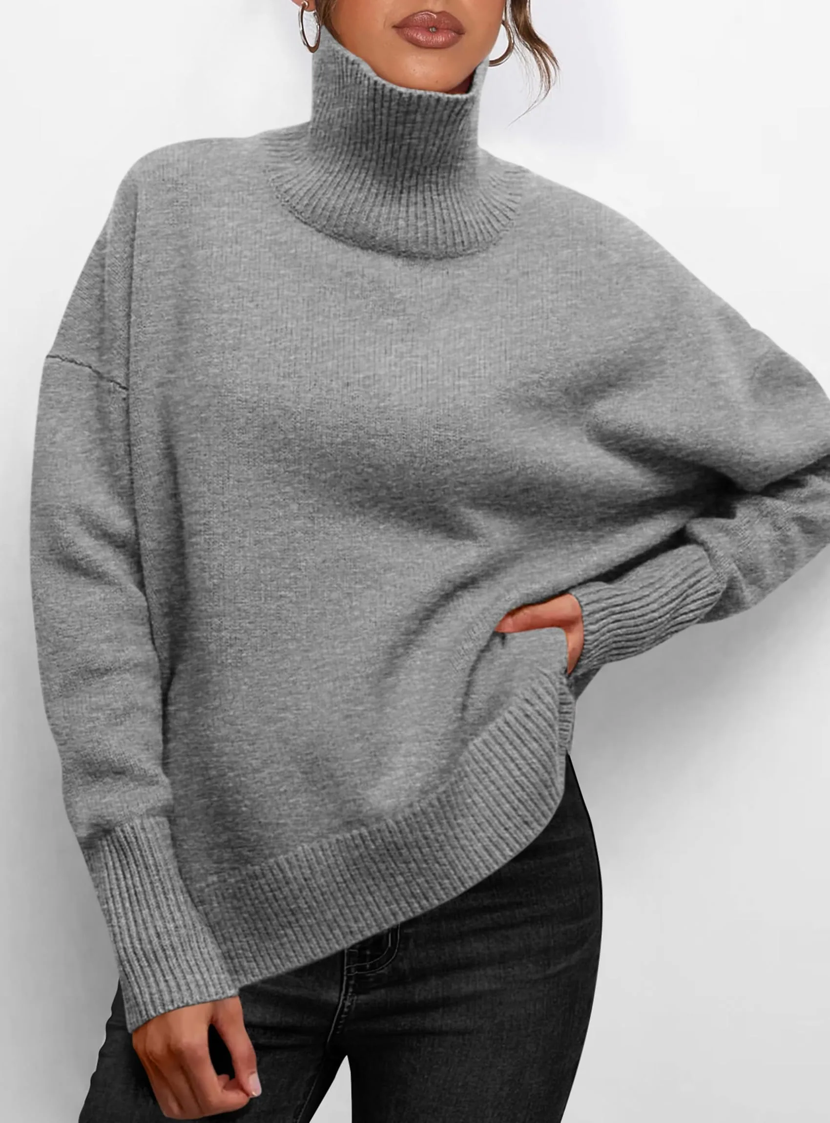 Long Sleeve Oversized Chunky Knitted Casual Turtleneck Sweaters