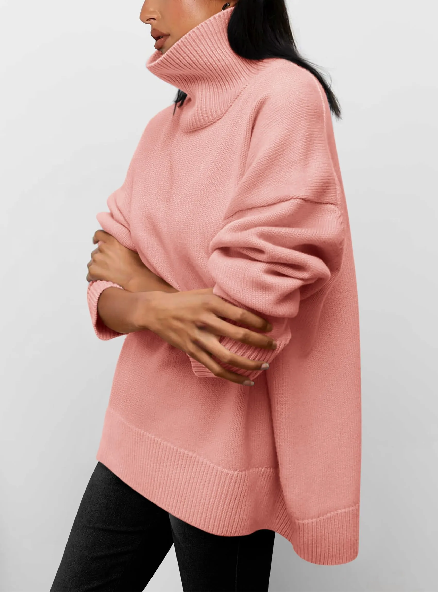 Long Sleeve Oversized Chunky Knitted Casual Turtleneck Sweaters