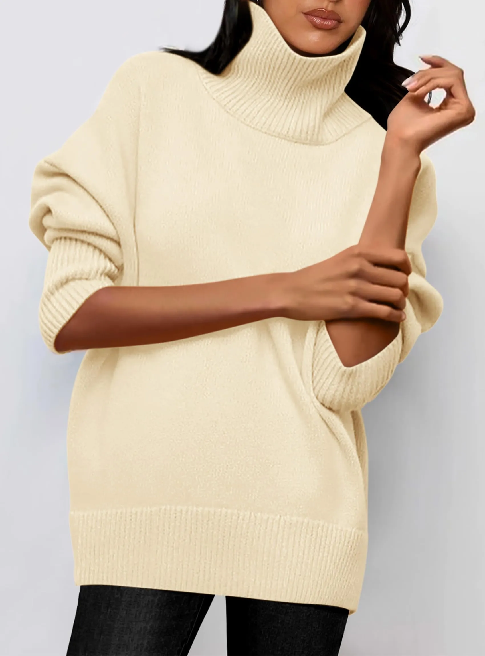 Long Sleeve Oversized Chunky Knitted Casual Turtleneck Sweaters