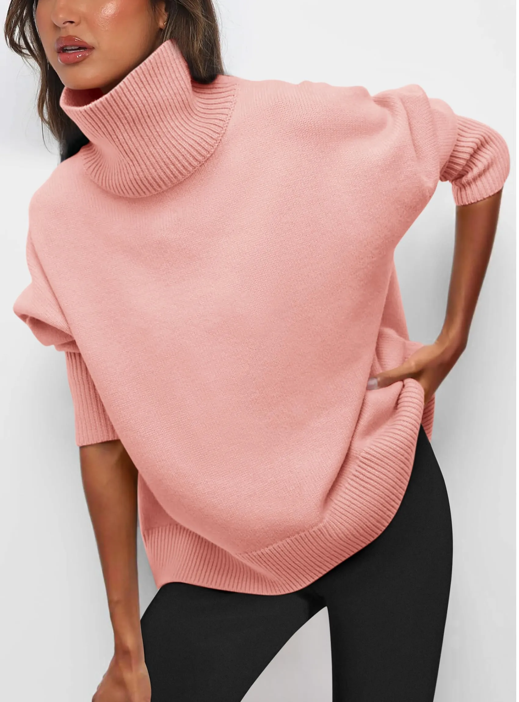 Long Sleeve Oversized Chunky Knitted Casual Turtleneck Sweaters