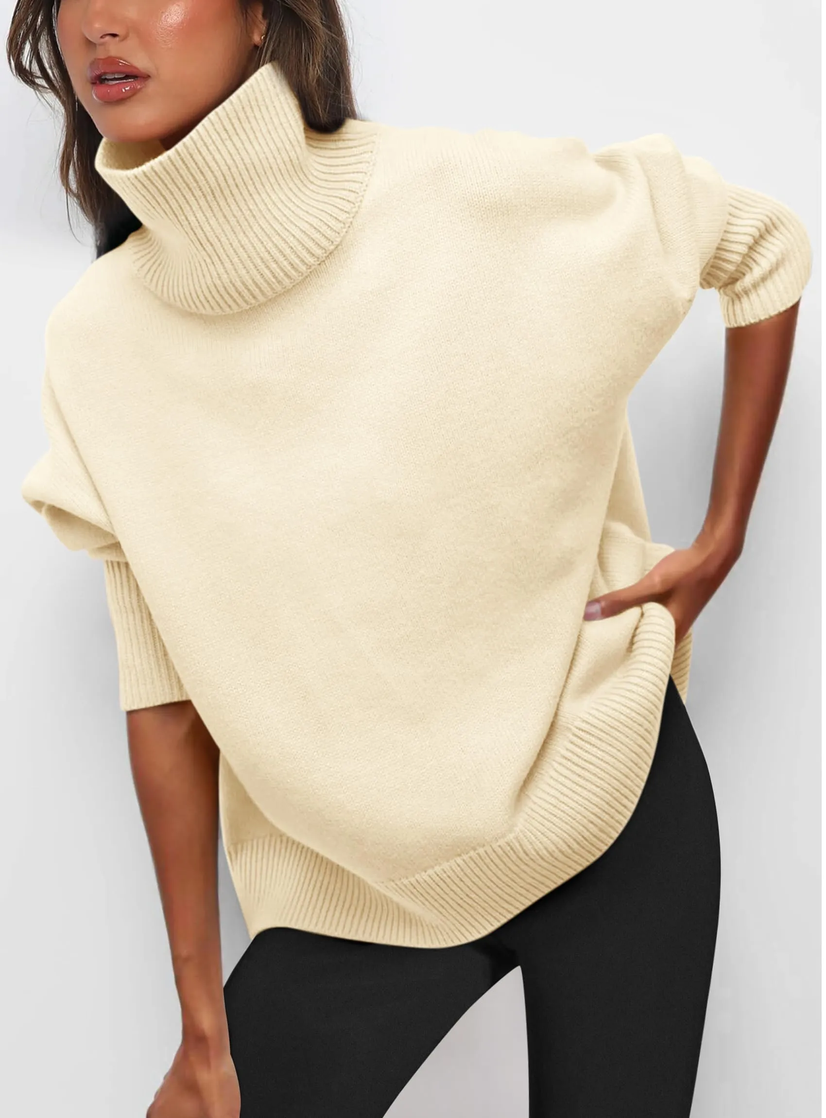 Long Sleeve Oversized Chunky Knitted Casual Turtleneck Sweaters