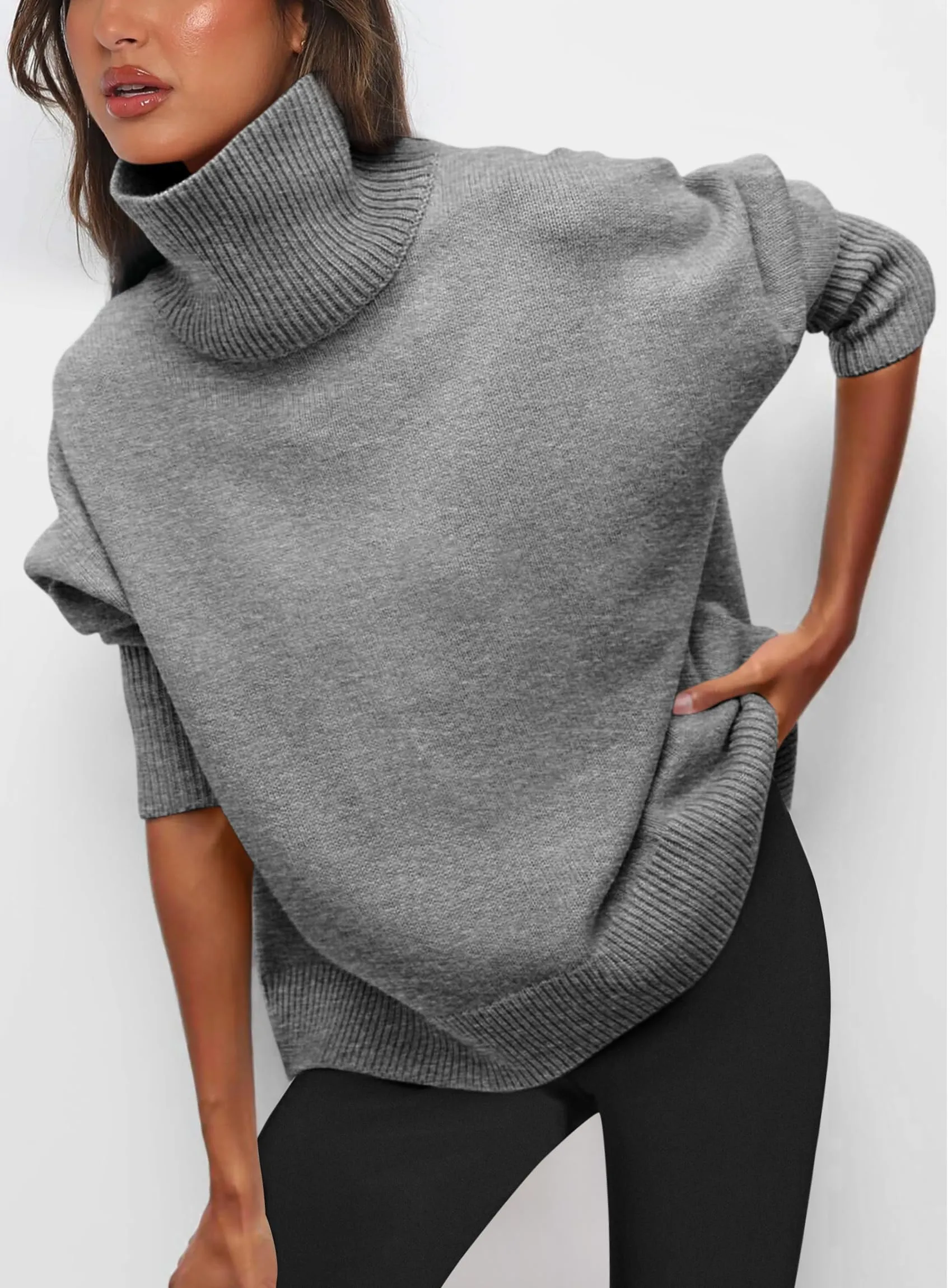 Long Sleeve Oversized Chunky Knitted Casual Turtleneck Sweaters