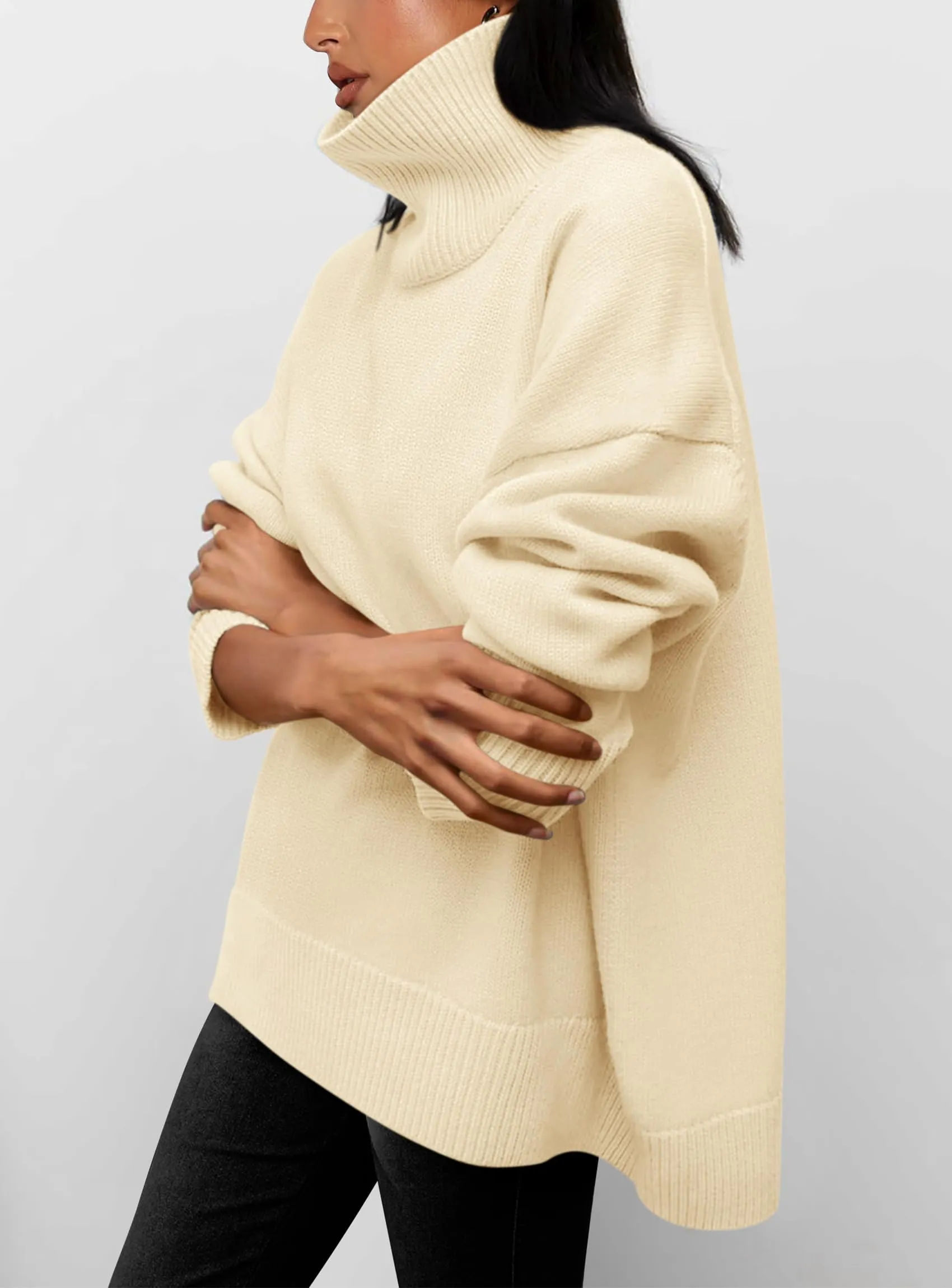 Long Sleeve Oversized Chunky Knitted Casual Turtleneck Sweaters