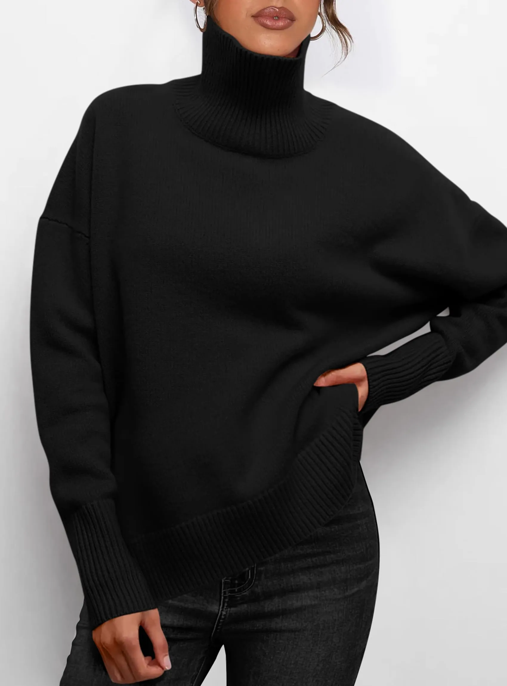 Long Sleeve Oversized Chunky Knitted Casual Turtleneck Sweaters