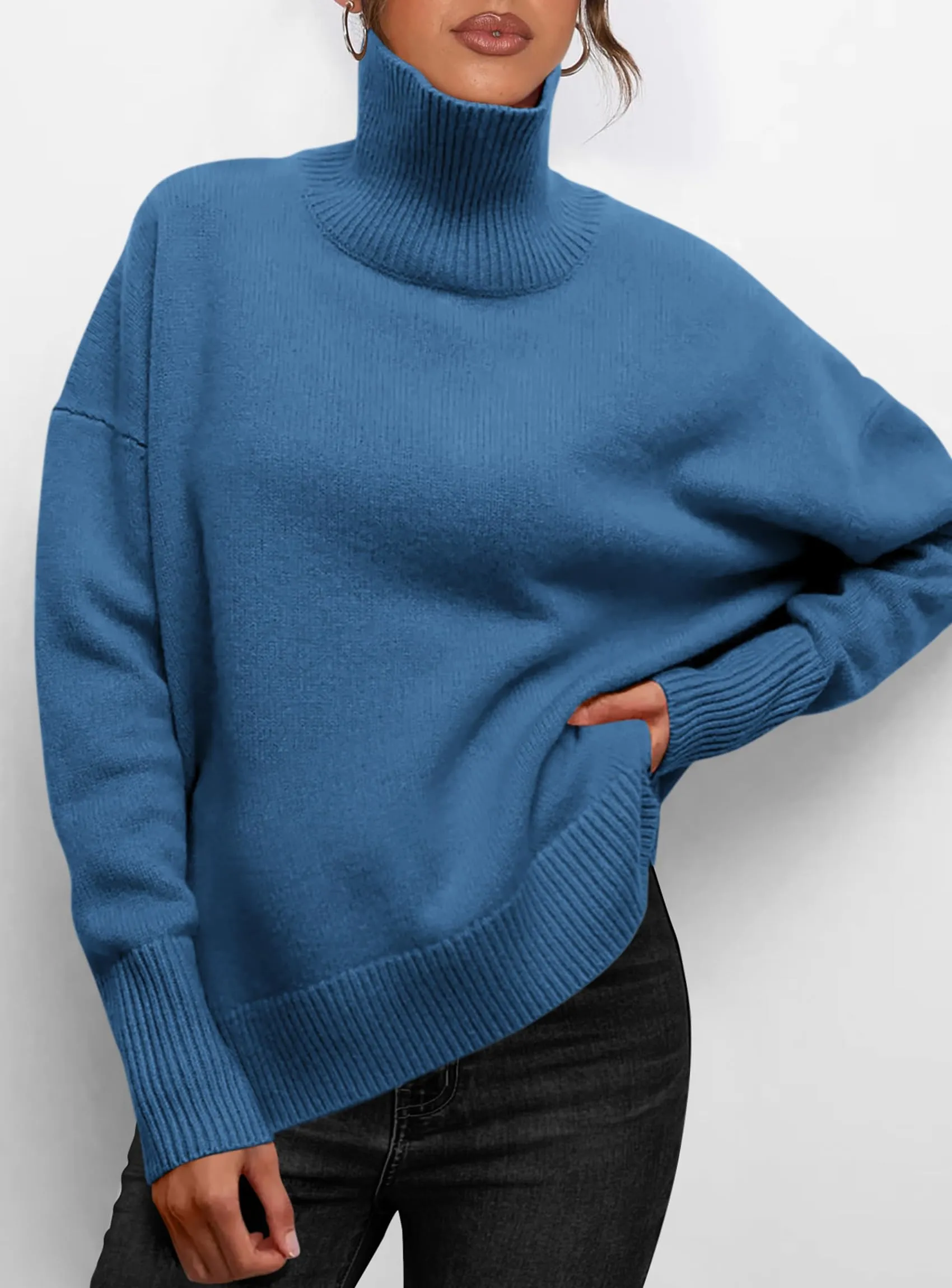 Long Sleeve Oversized Chunky Knitted Casual Turtleneck Sweaters