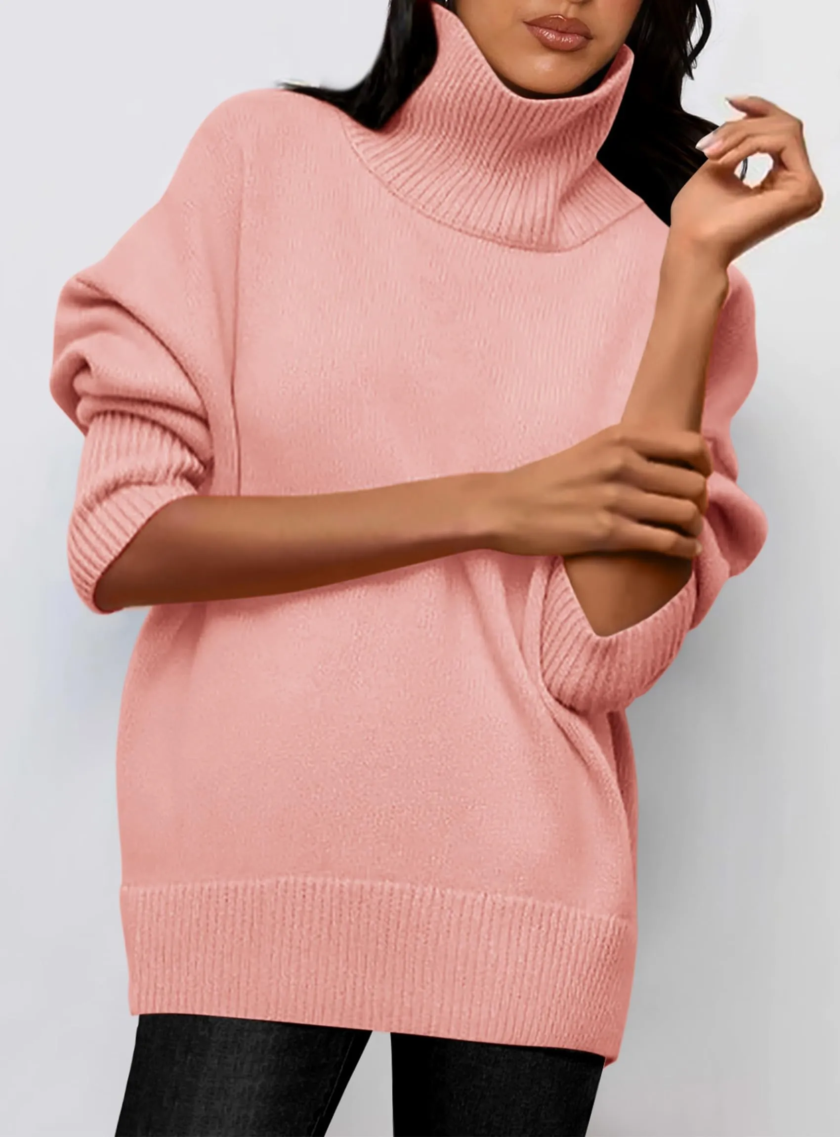 Long Sleeve Oversized Chunky Knitted Casual Turtleneck Sweaters