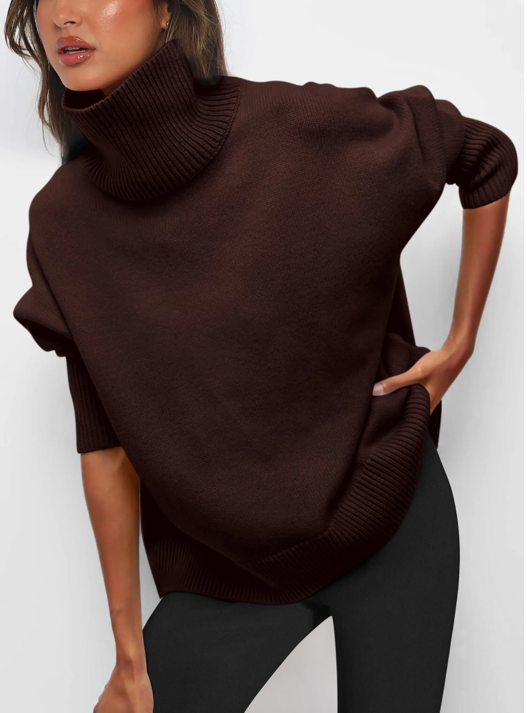 Long Sleeve Oversized Chunky Knitted Casual Turtleneck Sweaters