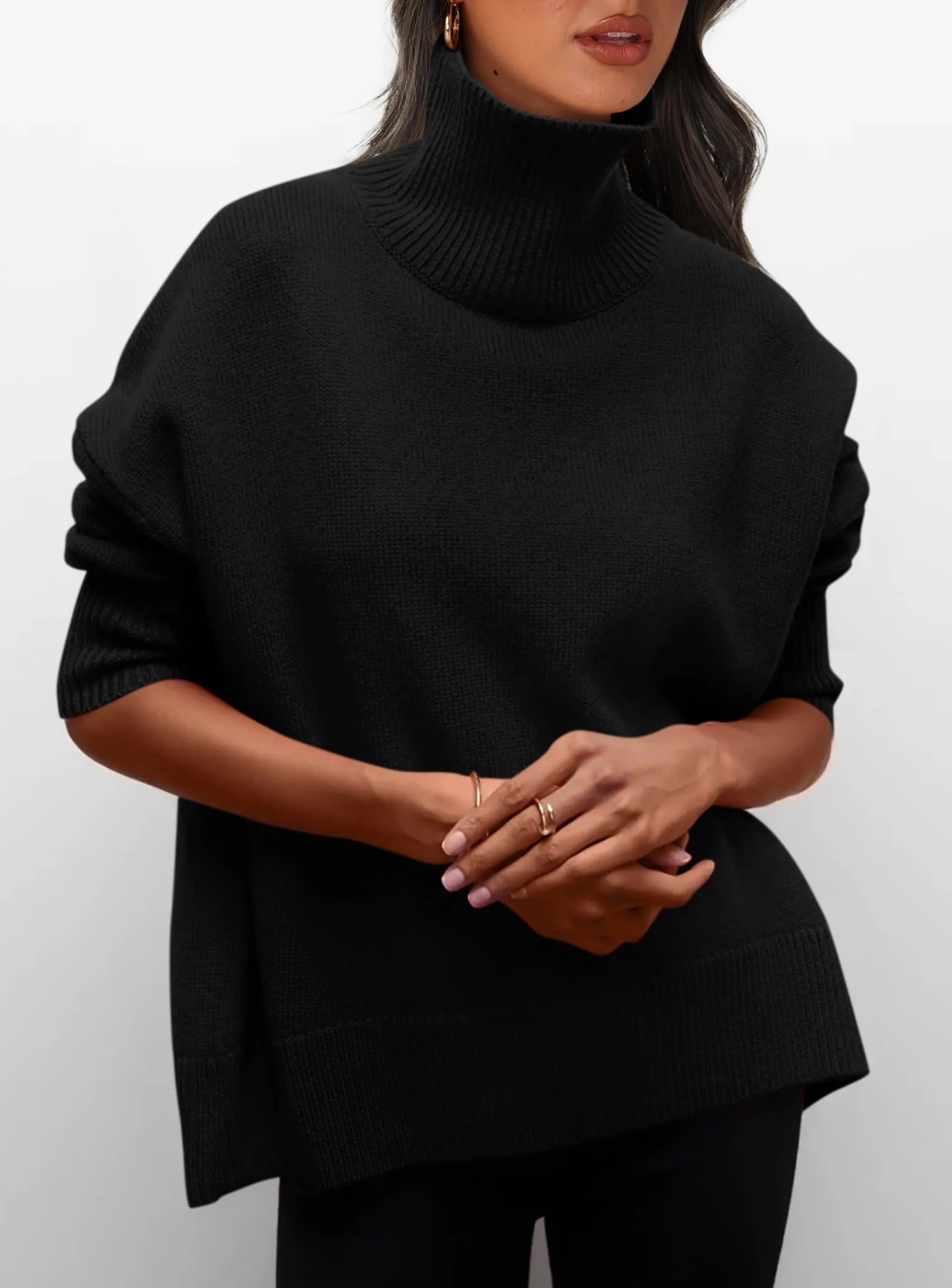 Long Sleeve Oversized Chunky Knitted Casual Turtleneck Sweaters