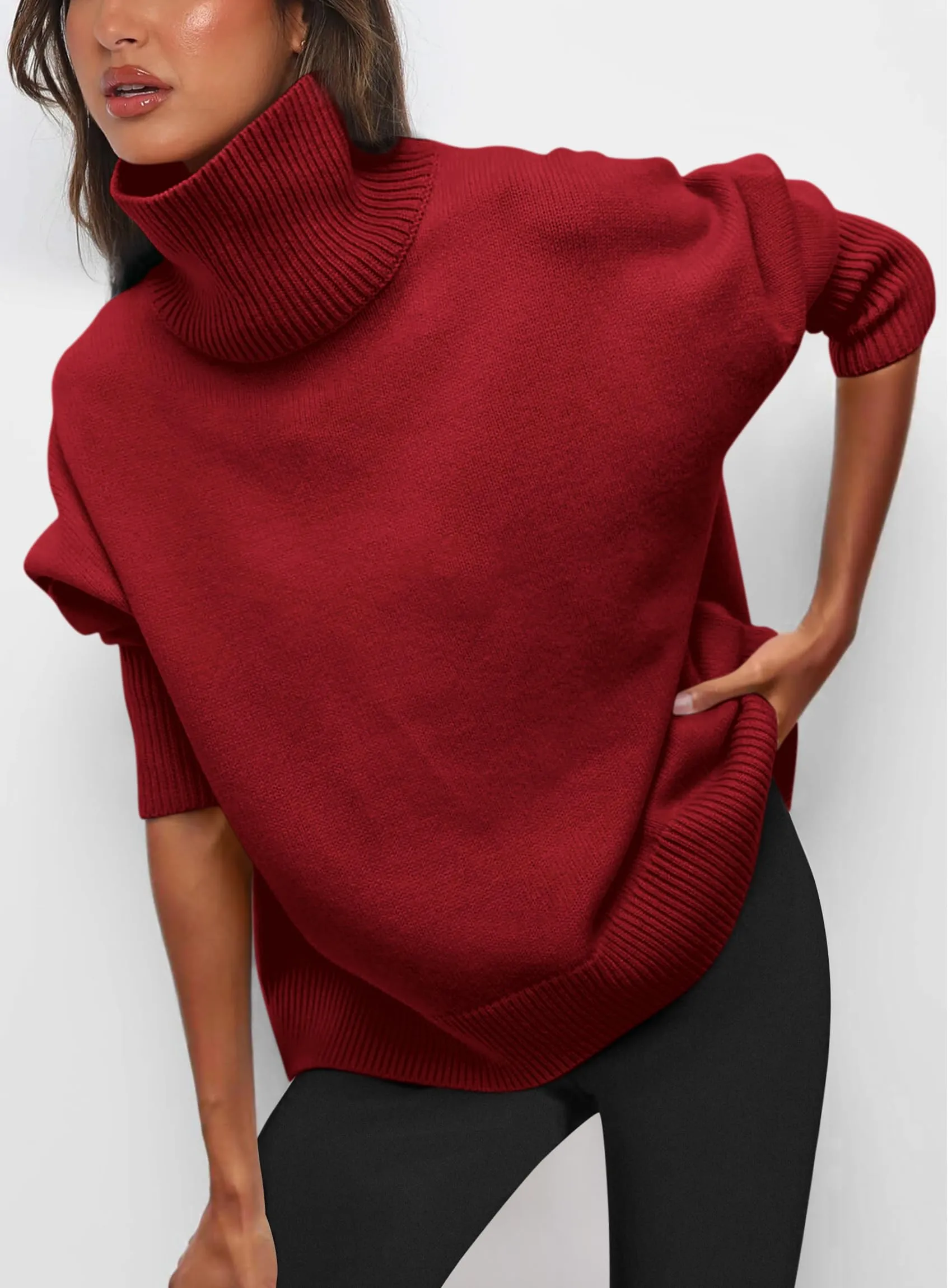 Long Sleeve Oversized Chunky Knitted Casual Turtleneck Sweaters