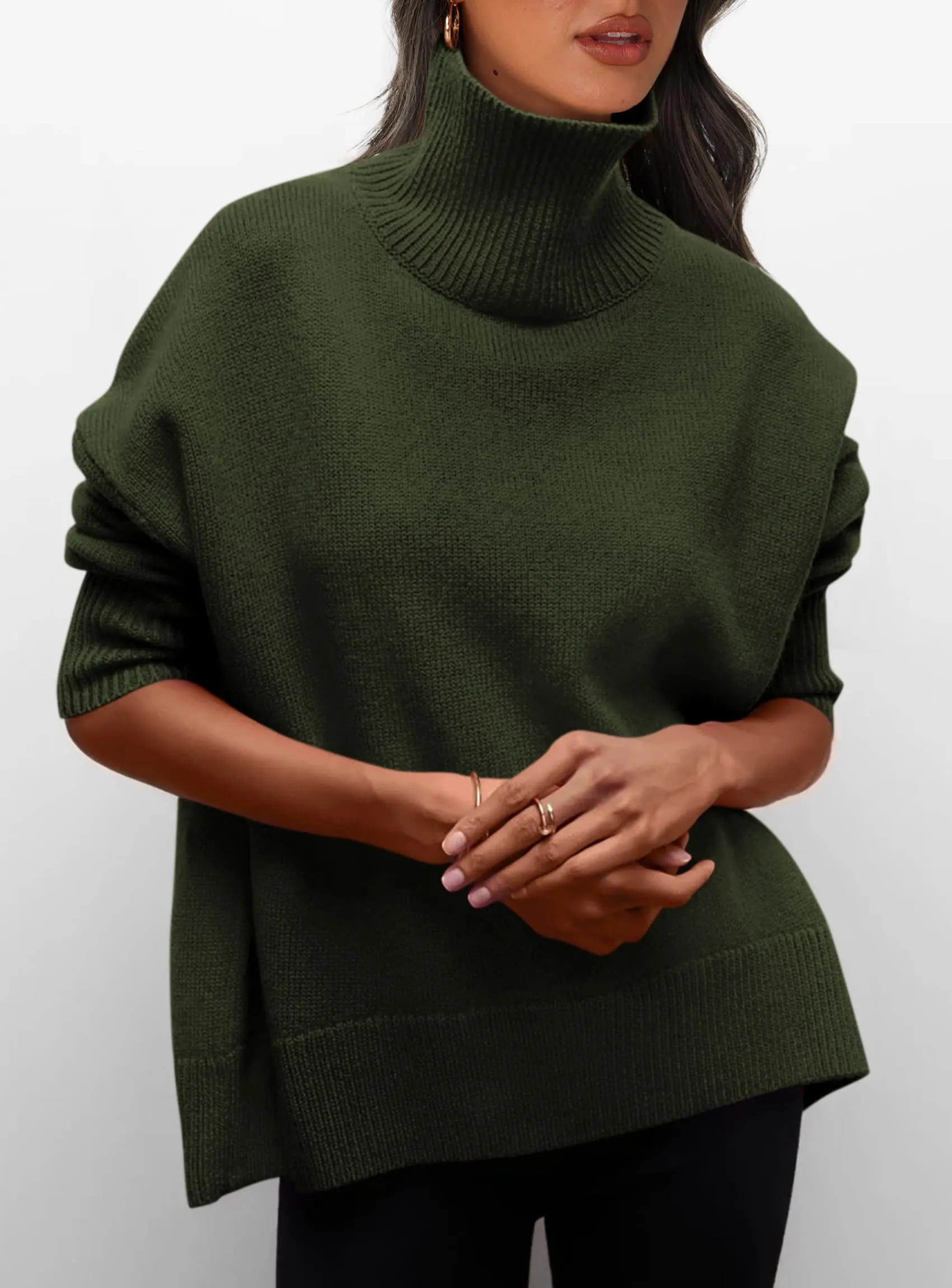 Long Sleeve Oversized Chunky Knitted Casual Turtleneck Sweaters