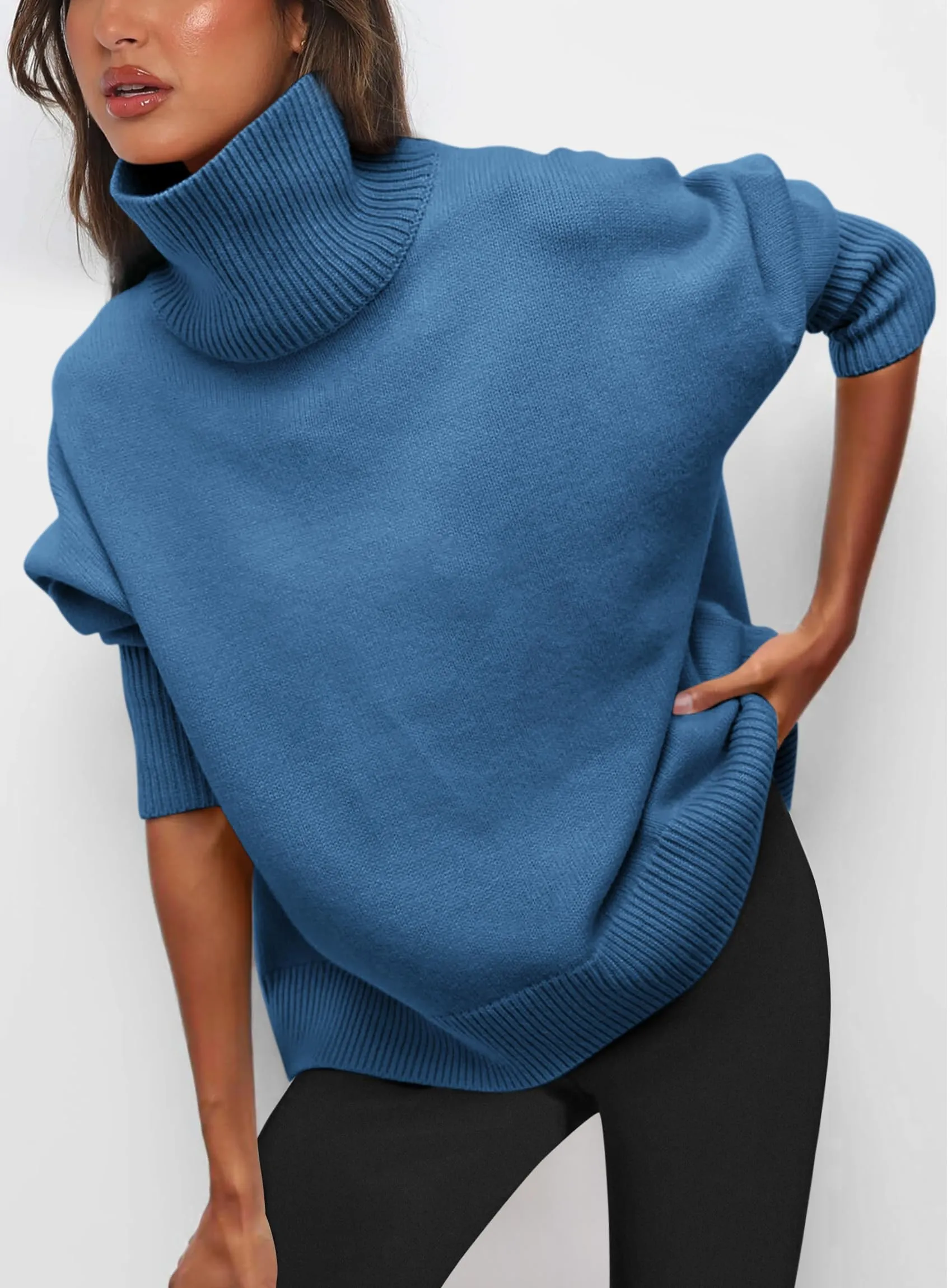 Long Sleeve Oversized Chunky Knitted Casual Turtleneck Sweaters