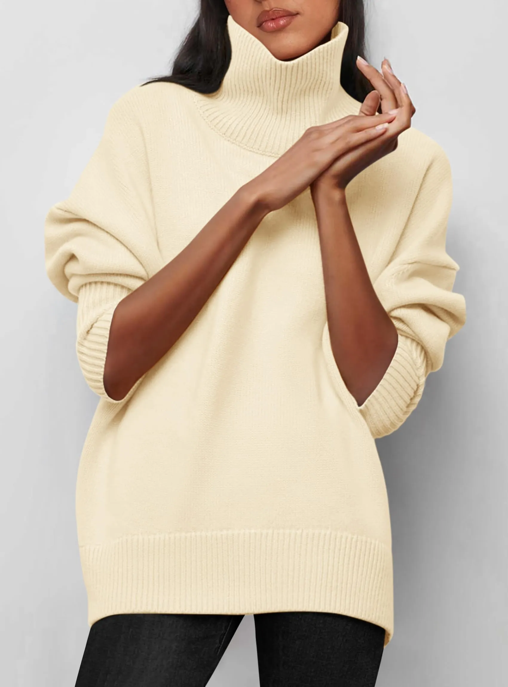 Long Sleeve Oversized Chunky Knitted Casual Turtleneck Sweaters