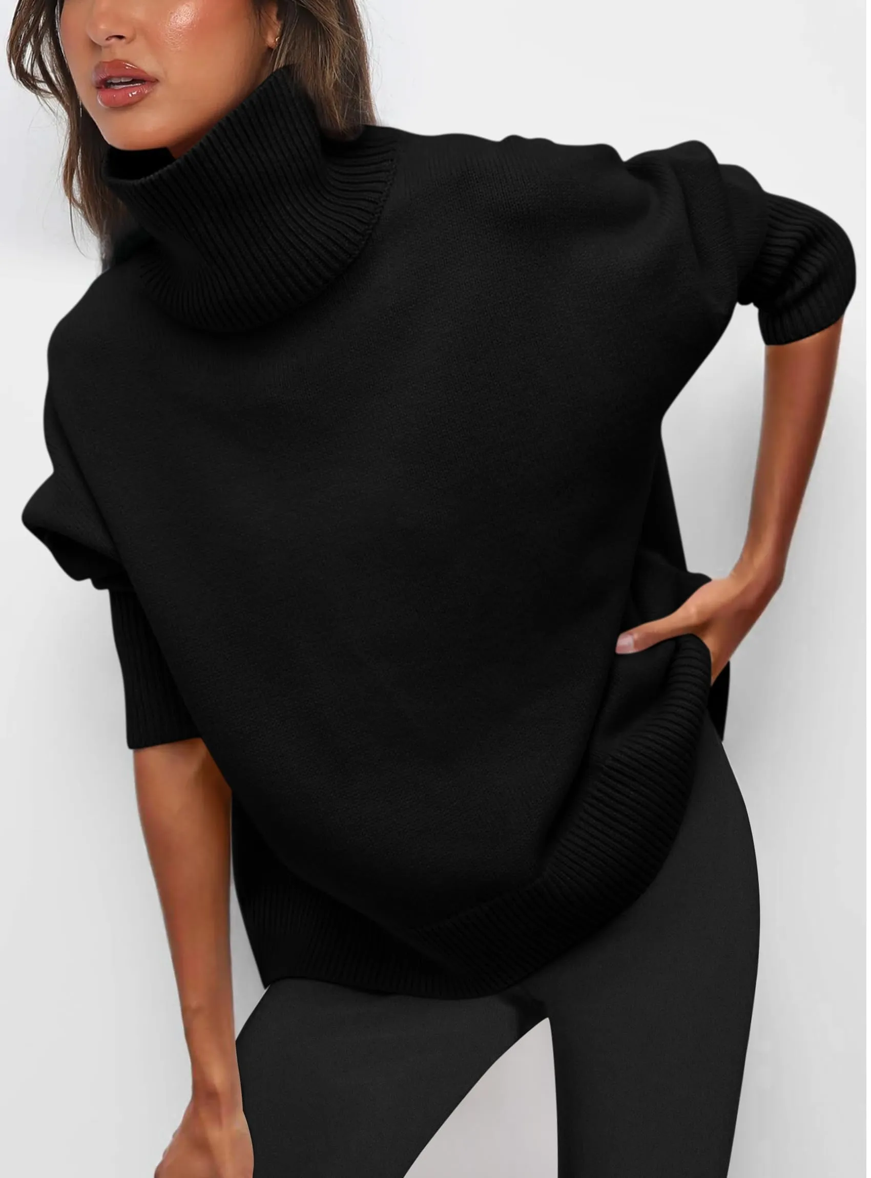 Long Sleeve Oversized Chunky Knitted Casual Turtleneck Sweaters