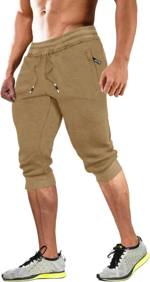 MAGCOMSEN Men's 3/4 Joggers Capri Pants with Zipper Pockets Slim Fit Training Running Workout Capri Joggers