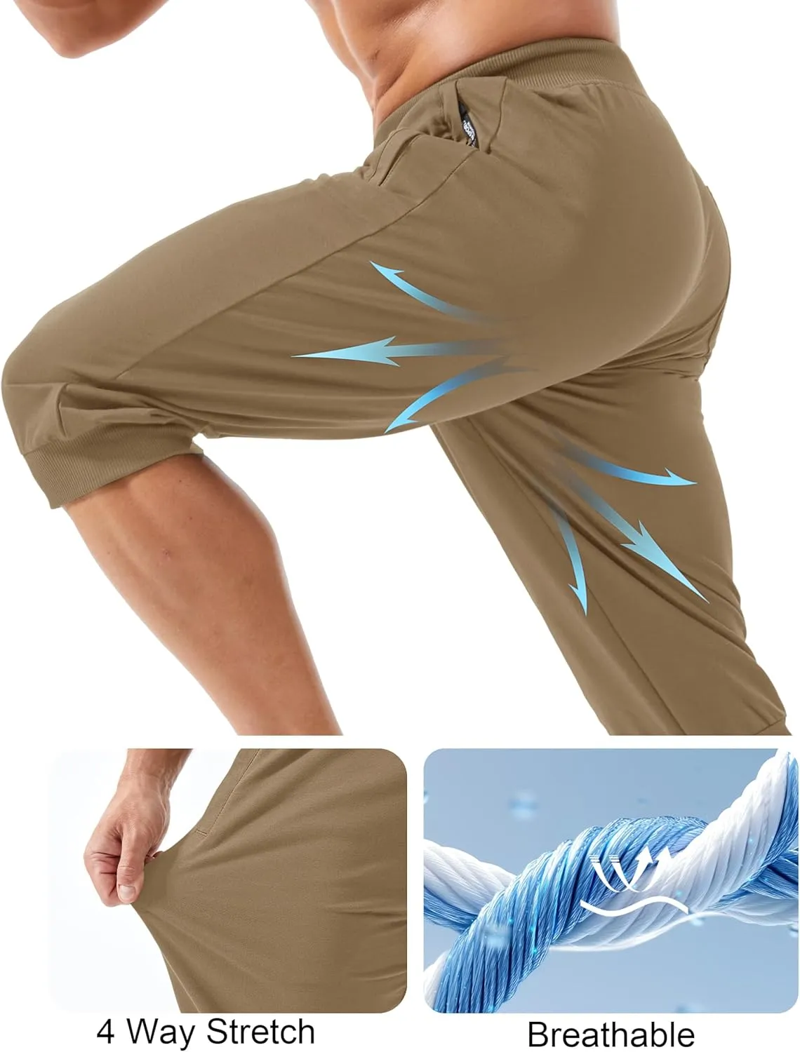 MAGCOMSEN Men's 3/4 Joggers Capri Pants with Zipper Pockets Slim Fit Training Running Workout Capri Joggers