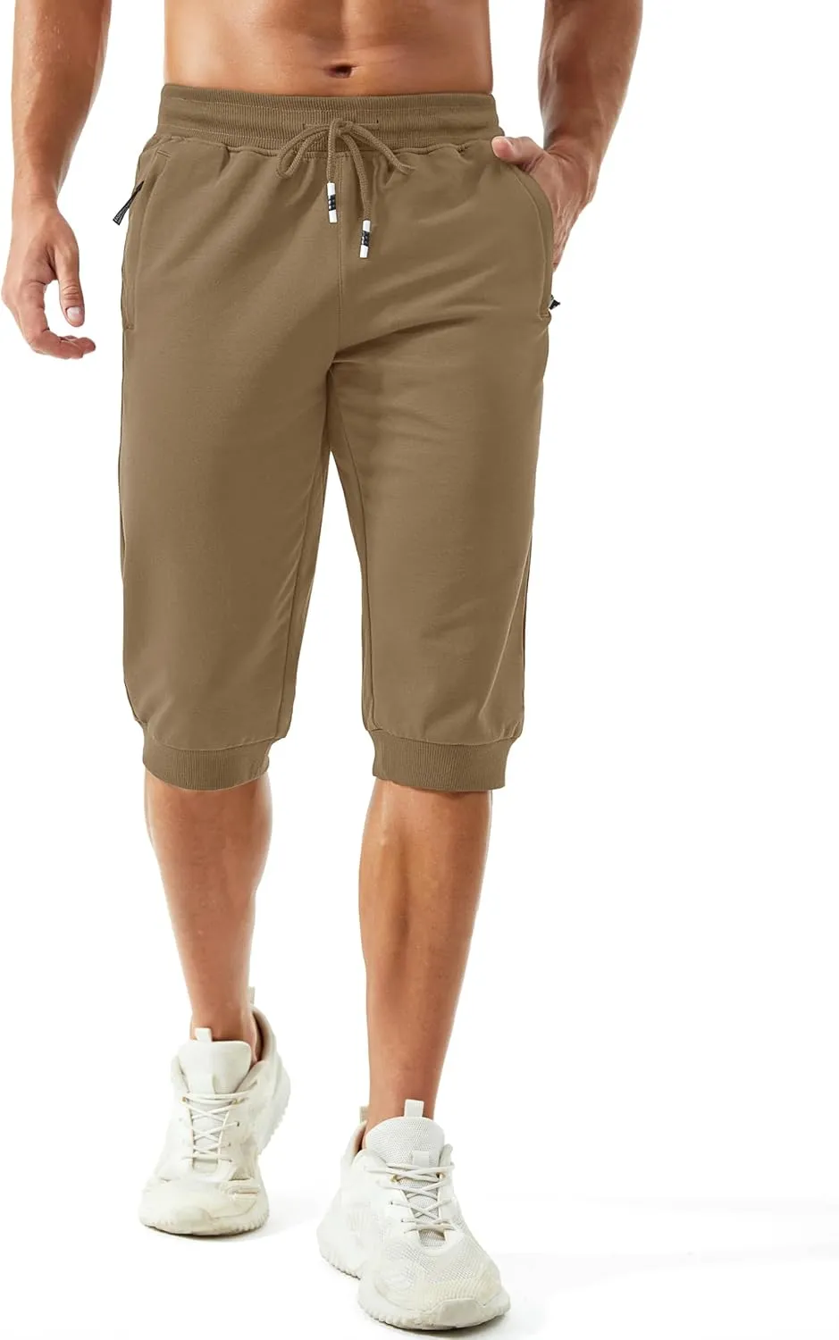MAGCOMSEN Men's 3/4 Joggers Capri Pants with Zipper Pockets Slim Fit Training Running Workout Capri Joggers