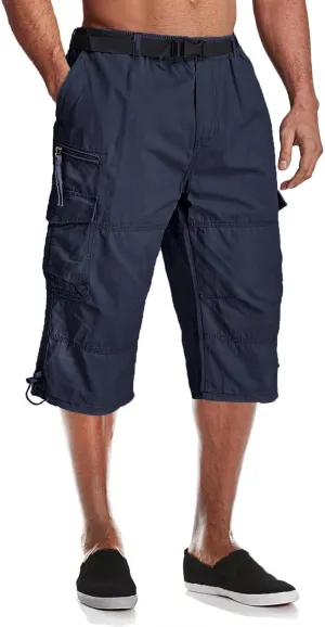 MAGCOMSEN Mens Cargo Shorts Long Capri Elastic Below The Knee 3/4 Cotton Casual Summer Shorts with Pockets