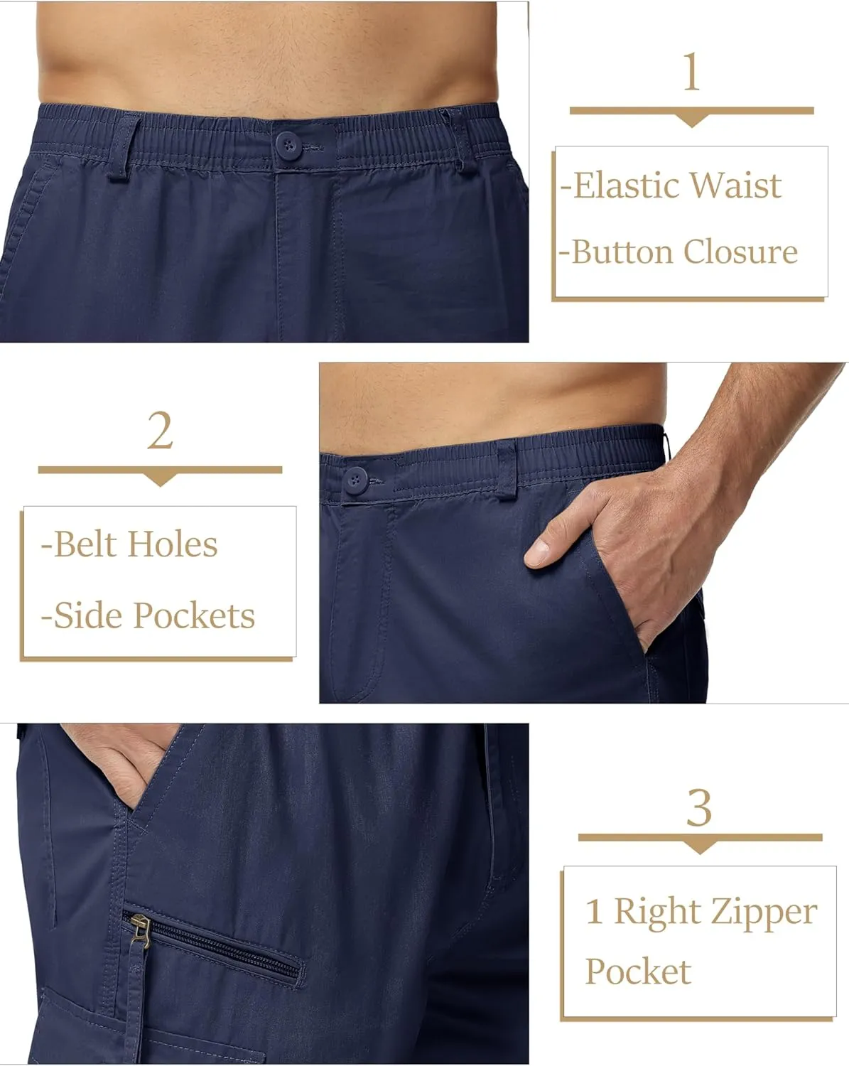 MAGCOMSEN Mens Cargo Shorts Long Capri Elastic Below The Knee 3/4 Cotton Casual Summer Shorts with Pockets