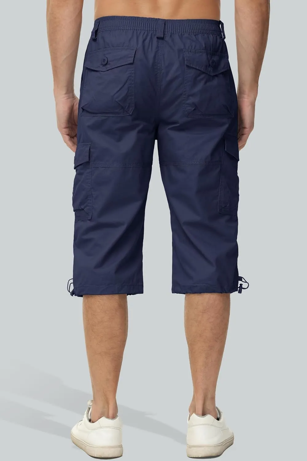 MAGCOMSEN Mens Cargo Shorts Long Capri Elastic Below The Knee 3/4 Cotton Casual Summer Shorts with Pockets