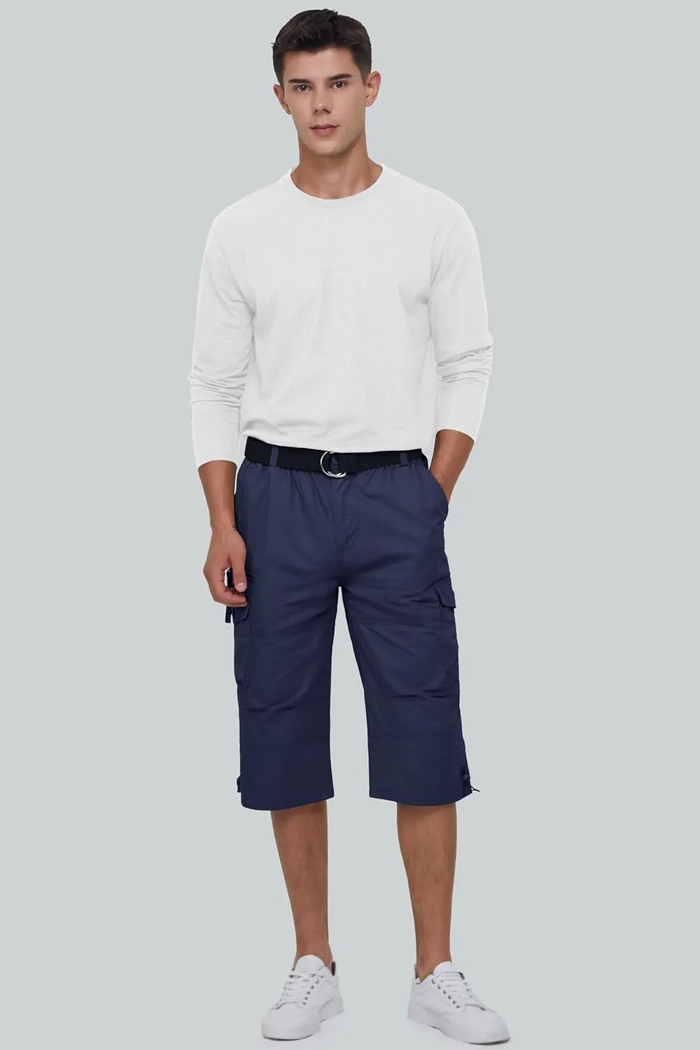 MAGCOMSEN Mens Cargo Shorts Long Capri Elastic Below The Knee 3/4 Cotton Casual Summer Shorts with Pockets