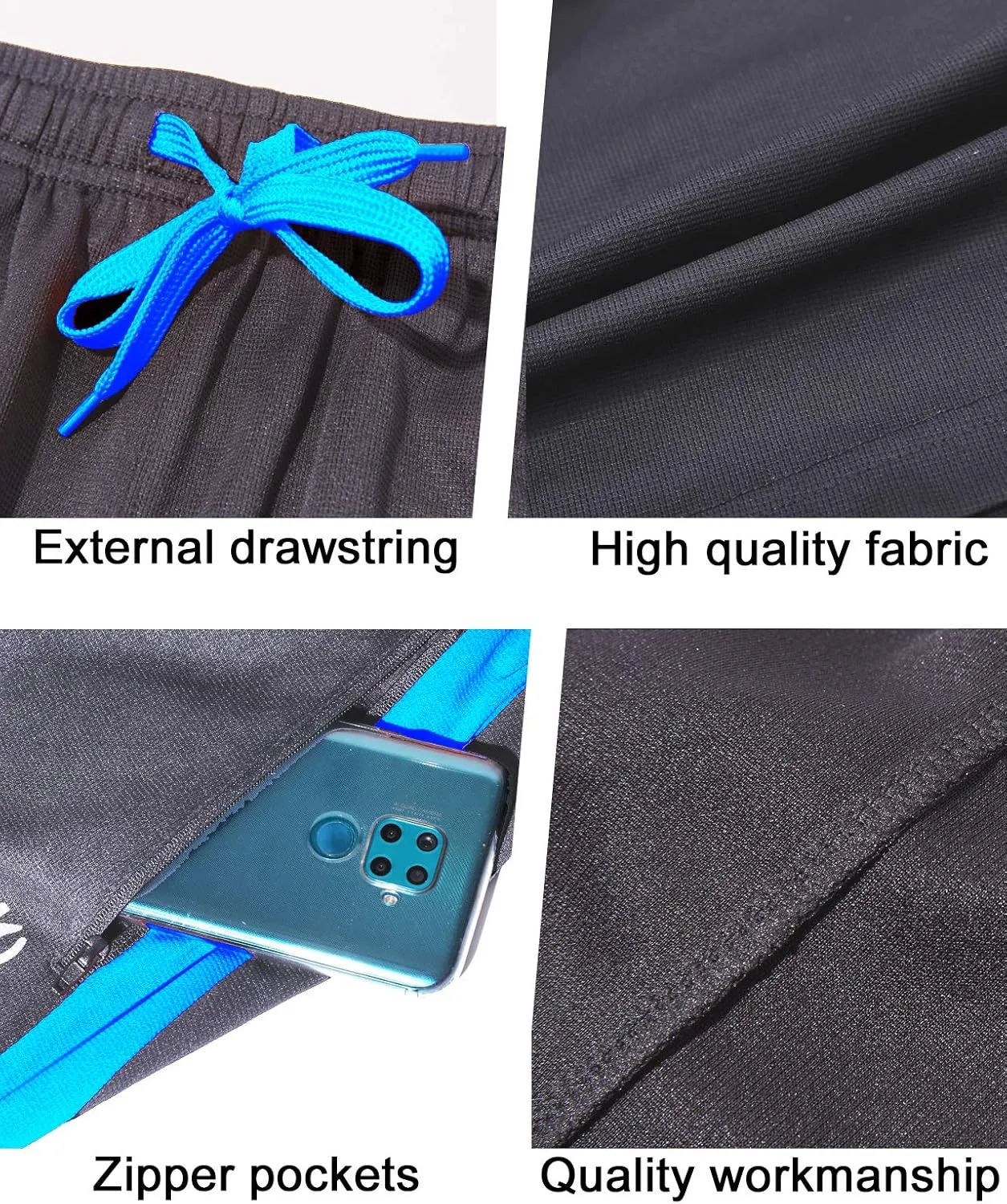 Mens Athletic Pants with Zipper Pockets Open Bottom Lightweight Sweatpants, for Workout, Running, Gym, Training