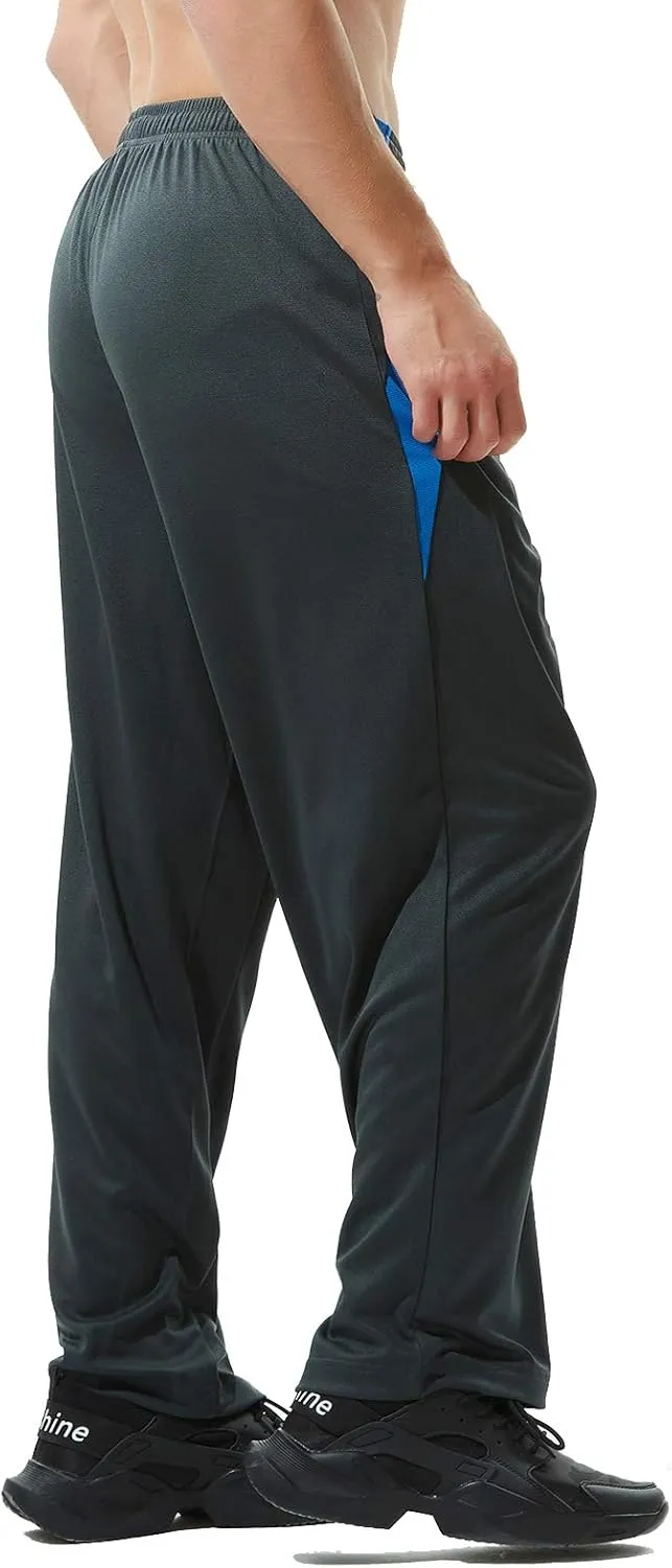 Mens Athletic Pants with Zipper Pockets Open Bottom Lightweight Sweatpants, for Workout, Running, Gym, Training